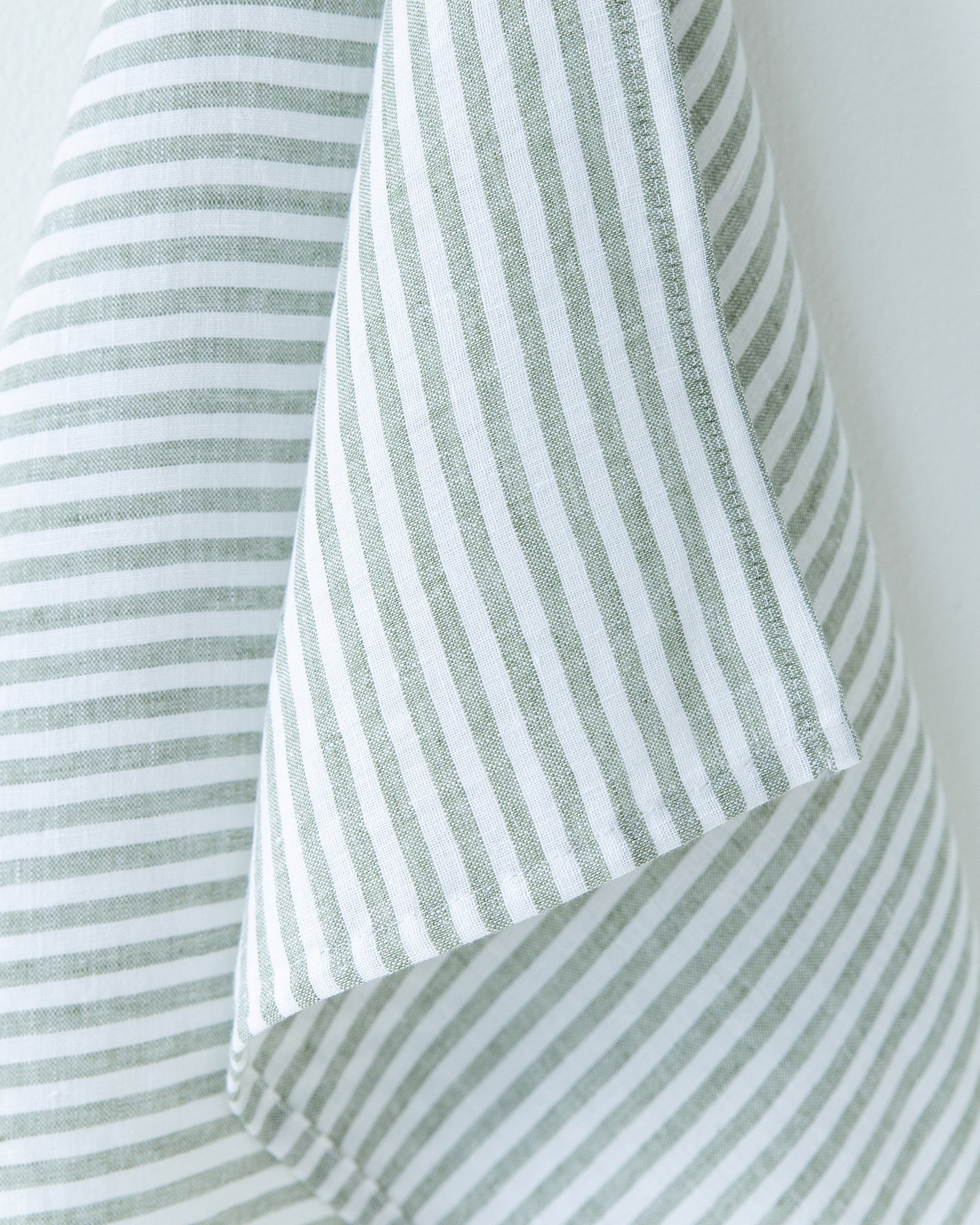Linen tea towel in Striped in Forest Green | MagicLinen