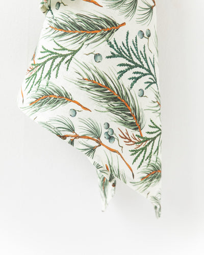 Linen tea towel in White & winter print