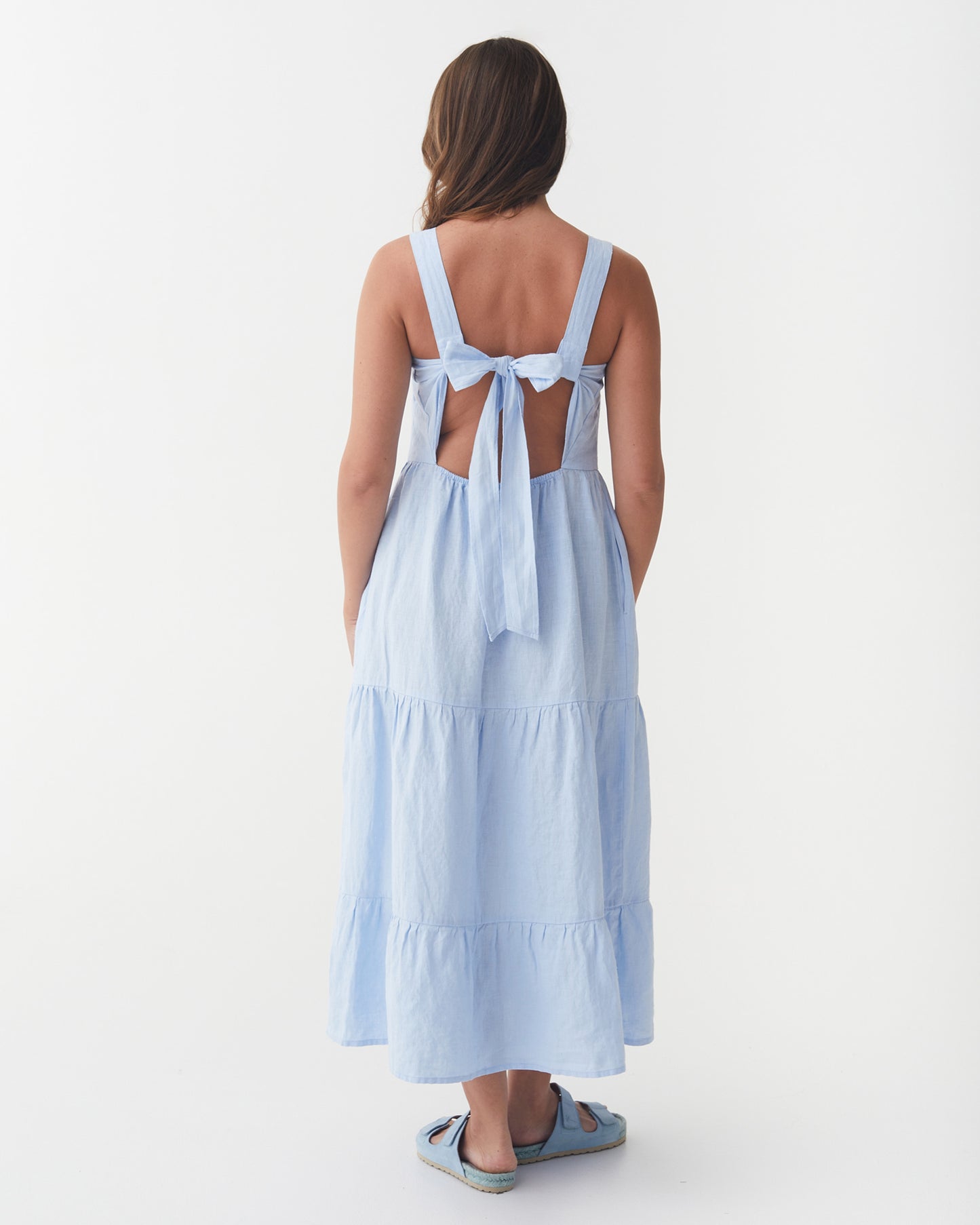 Linen tiered dress IRUYA in Vivid blue | MagicLinen