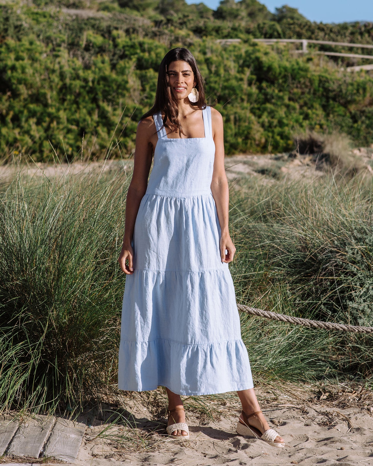 Linen tiered dress IRUYA in Vivid blue | MagicLinen