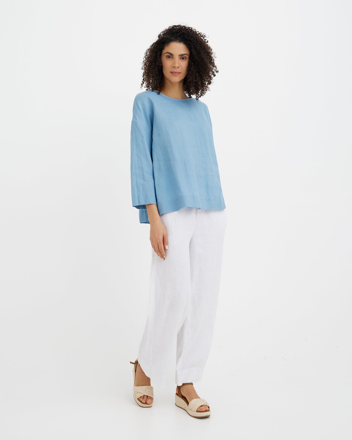 MagicLinen soft blue Linen Top AMSTERDAM with relaxed A-line silhouette  