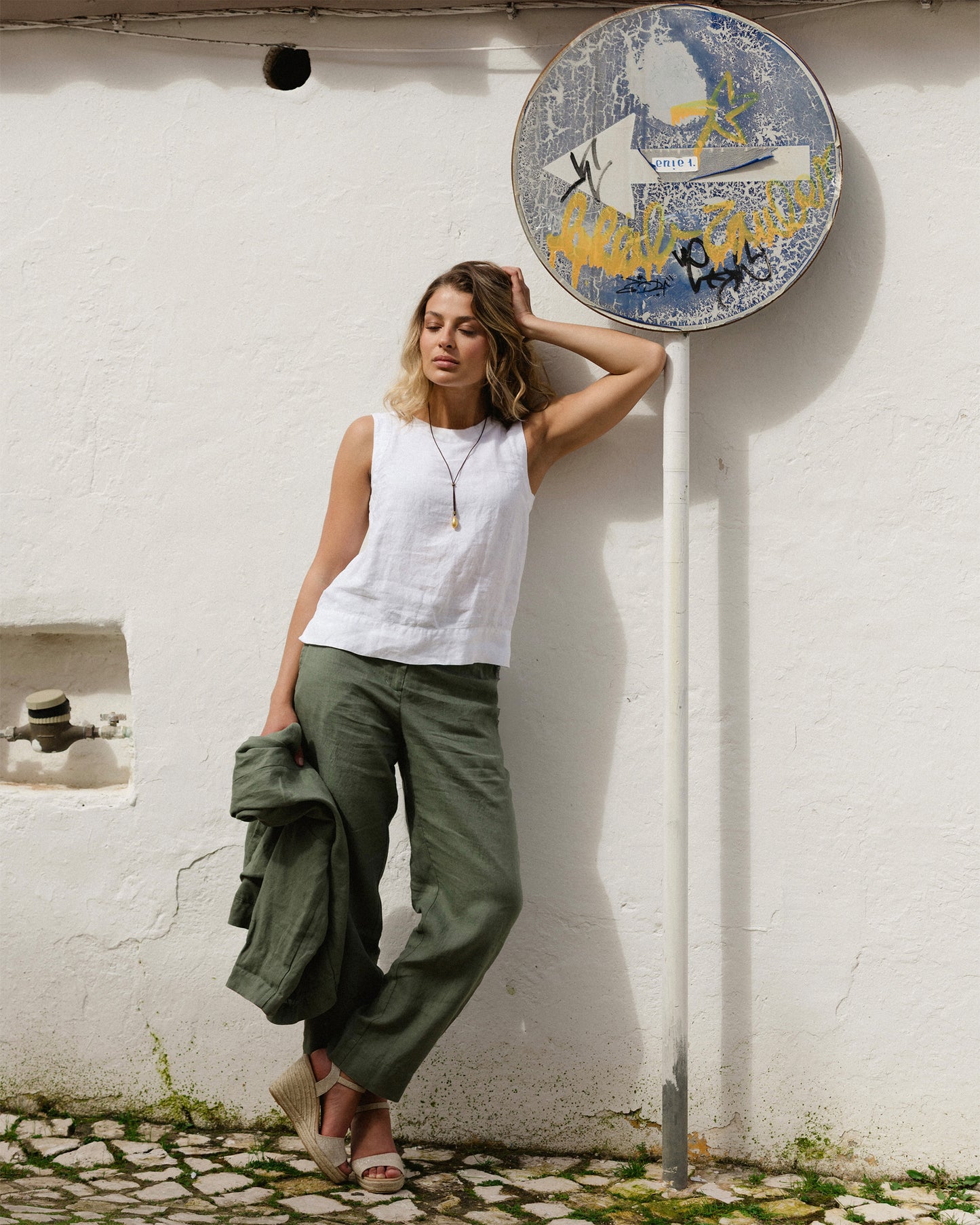 Sleeveless Linen Top GENEVA in White