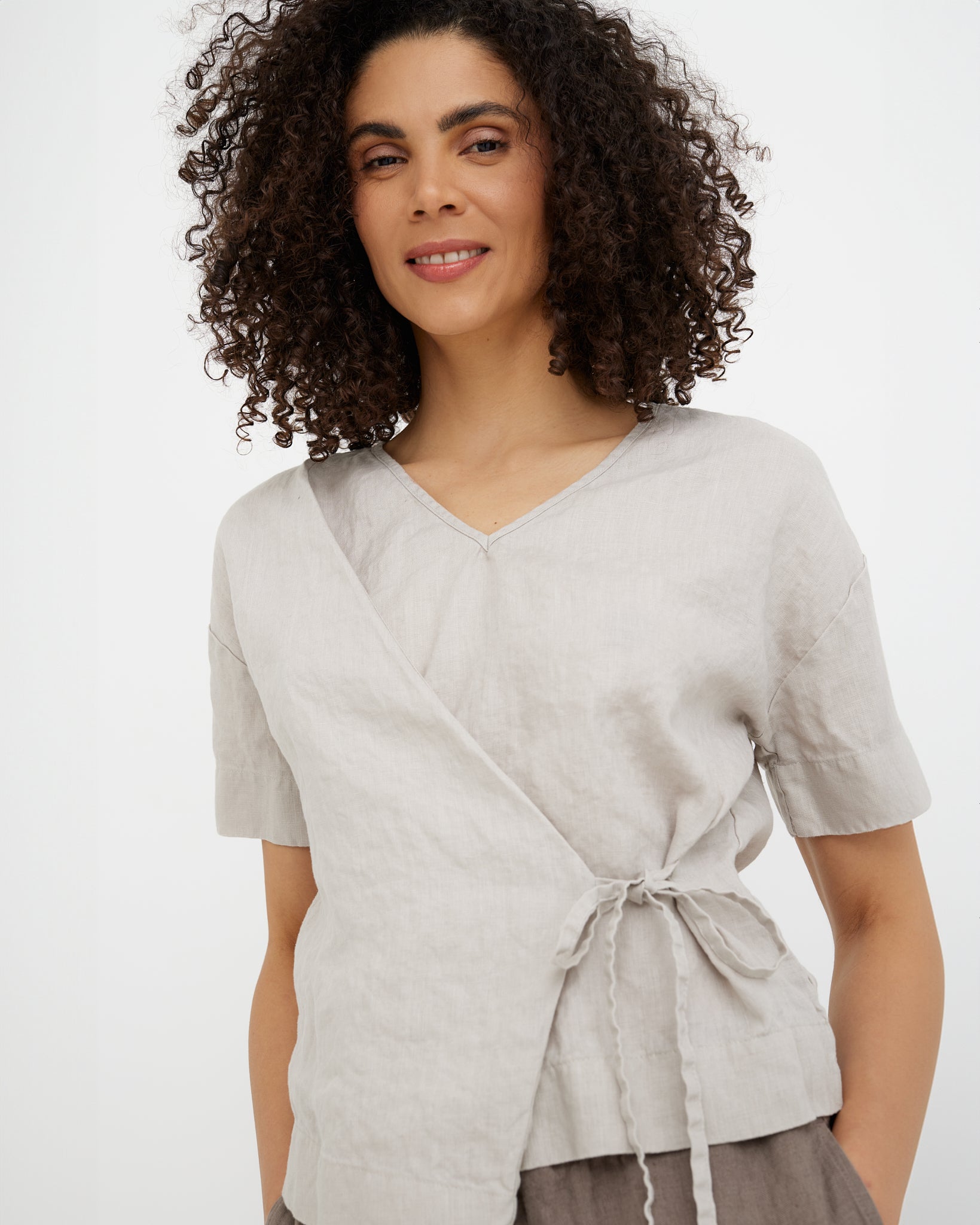 MagicLinen Natural flax women’s linen blouse with adjustable waist side ties  