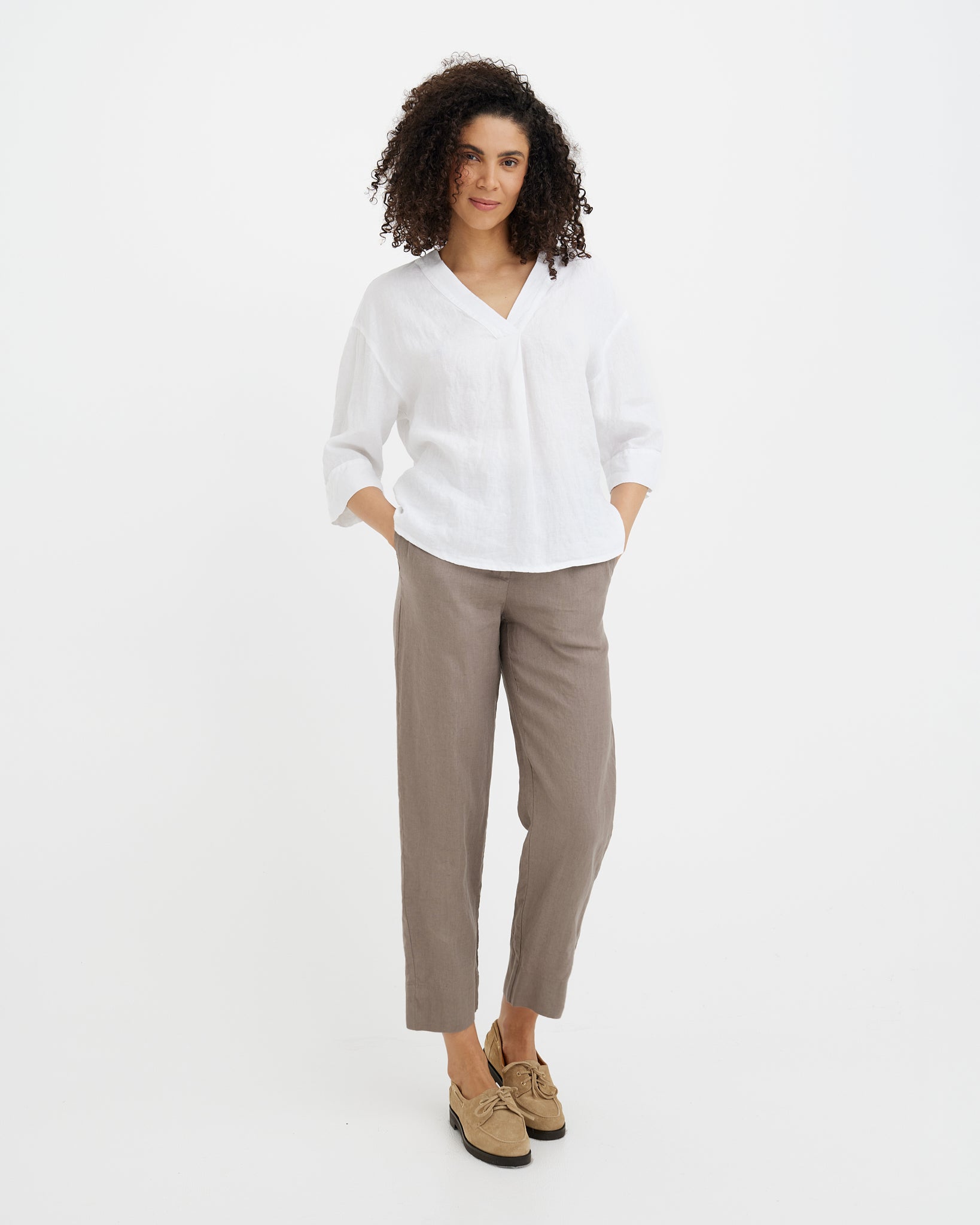 MagicLinen White ST. TROPEZ linen top with relaxed A-line silhouette