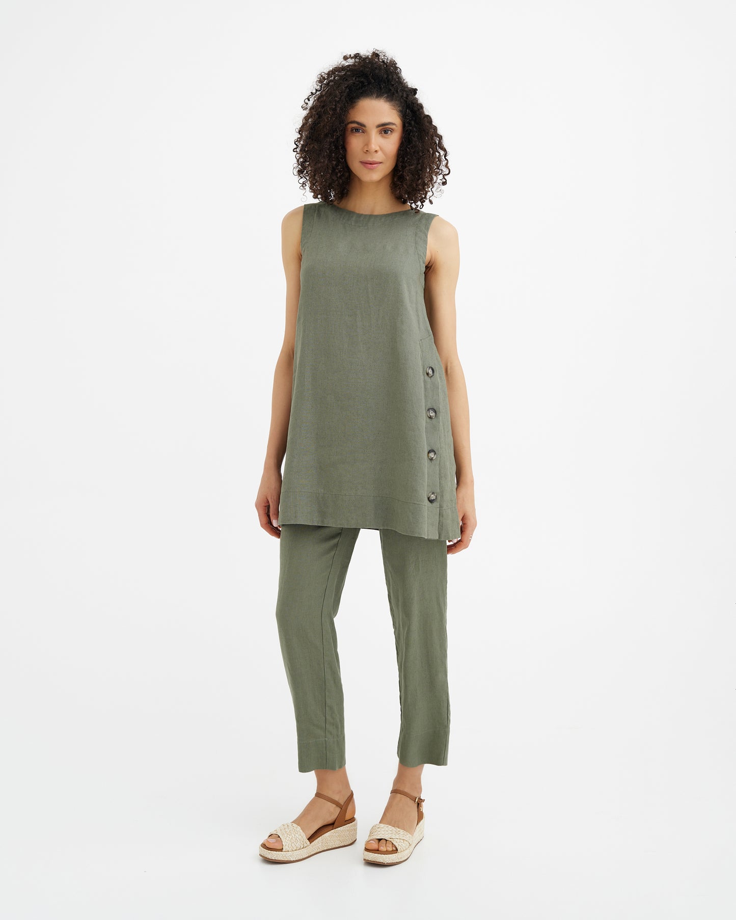 MagicLinen Mist Green Linen Tunic Dress MONTESITO, 100% European flax linen 160 gsm plain weave  modelBoxOn
