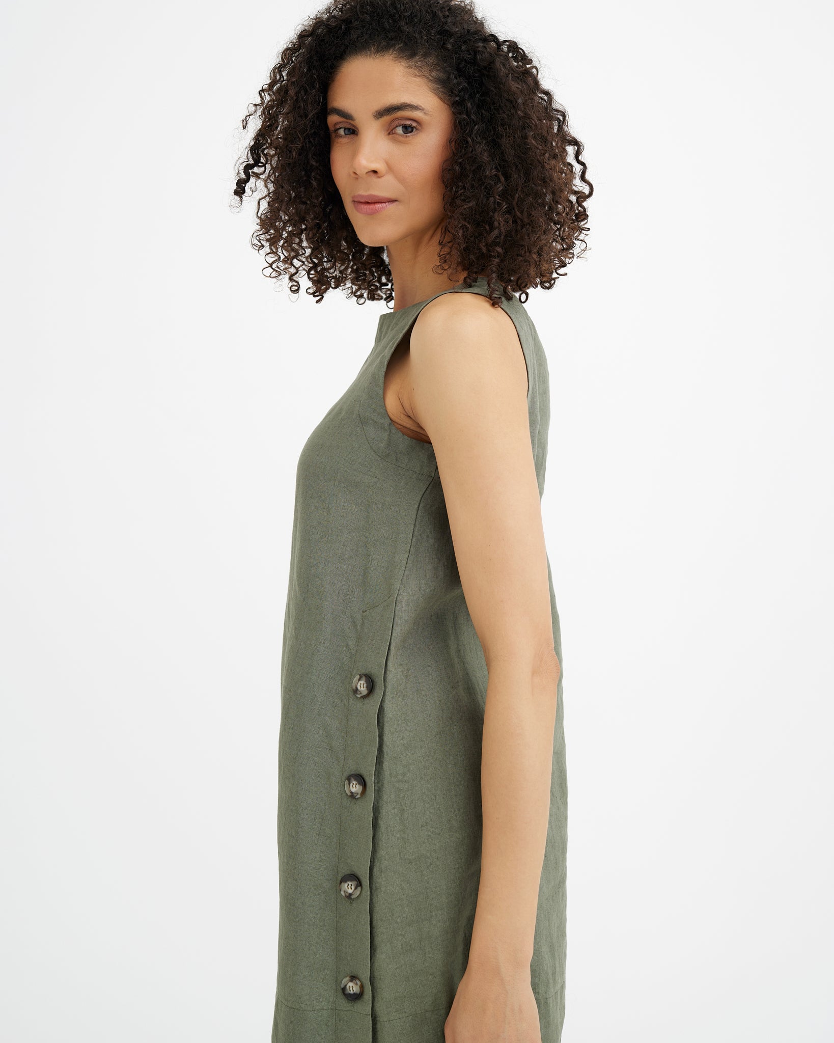 MagicLinen Mist Green MONTESITO relaxed A-line mini linen dress with round neckline  