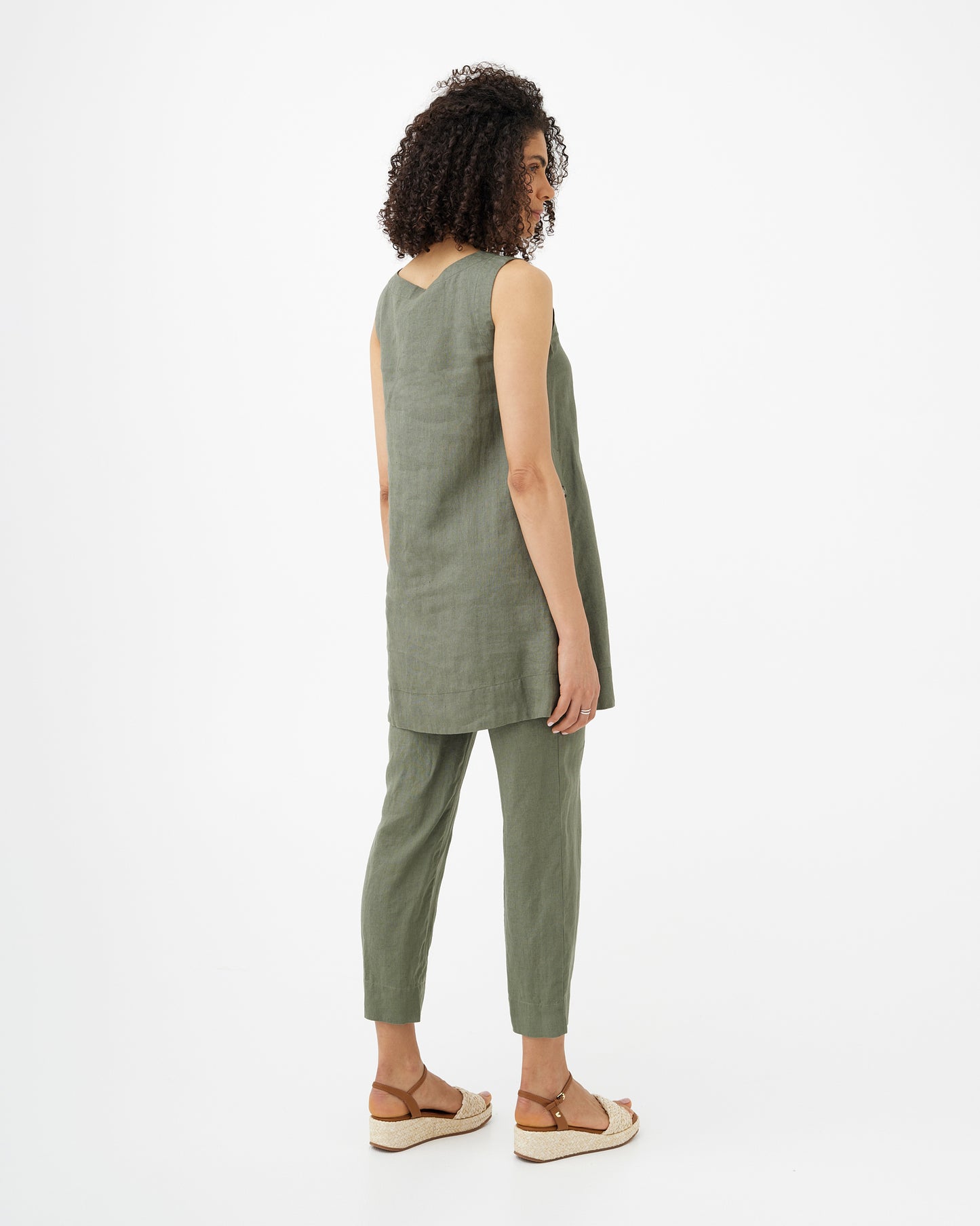 MagicLinen Mist Green Linen Tunic Dress MONTESITO with decorative side buttons  