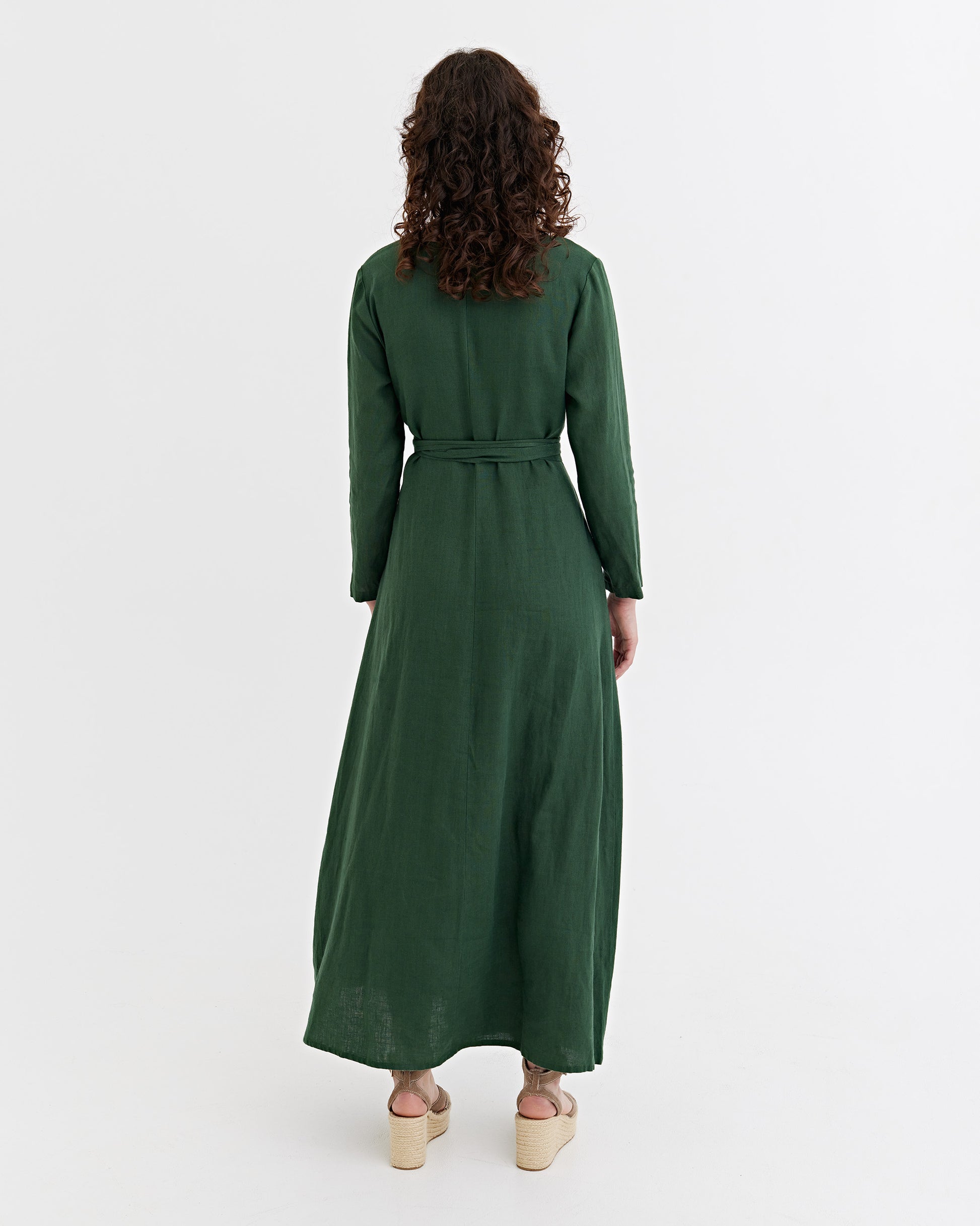 Long linen dress GRENADA in Deep green | MagicLinen XS Long linen dress GRENADA in Deep green | MagicLinen XS