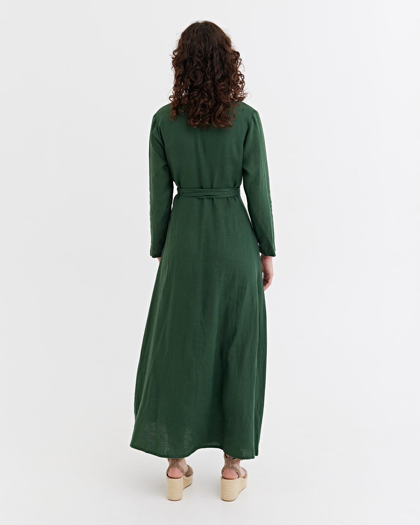 Long linen dress GRENADA in Deep green | MagicLinen