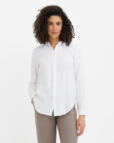 MagicLinen White Linen Shirt BARCELONA, 100% European flax linen plain weave modelBoxOn