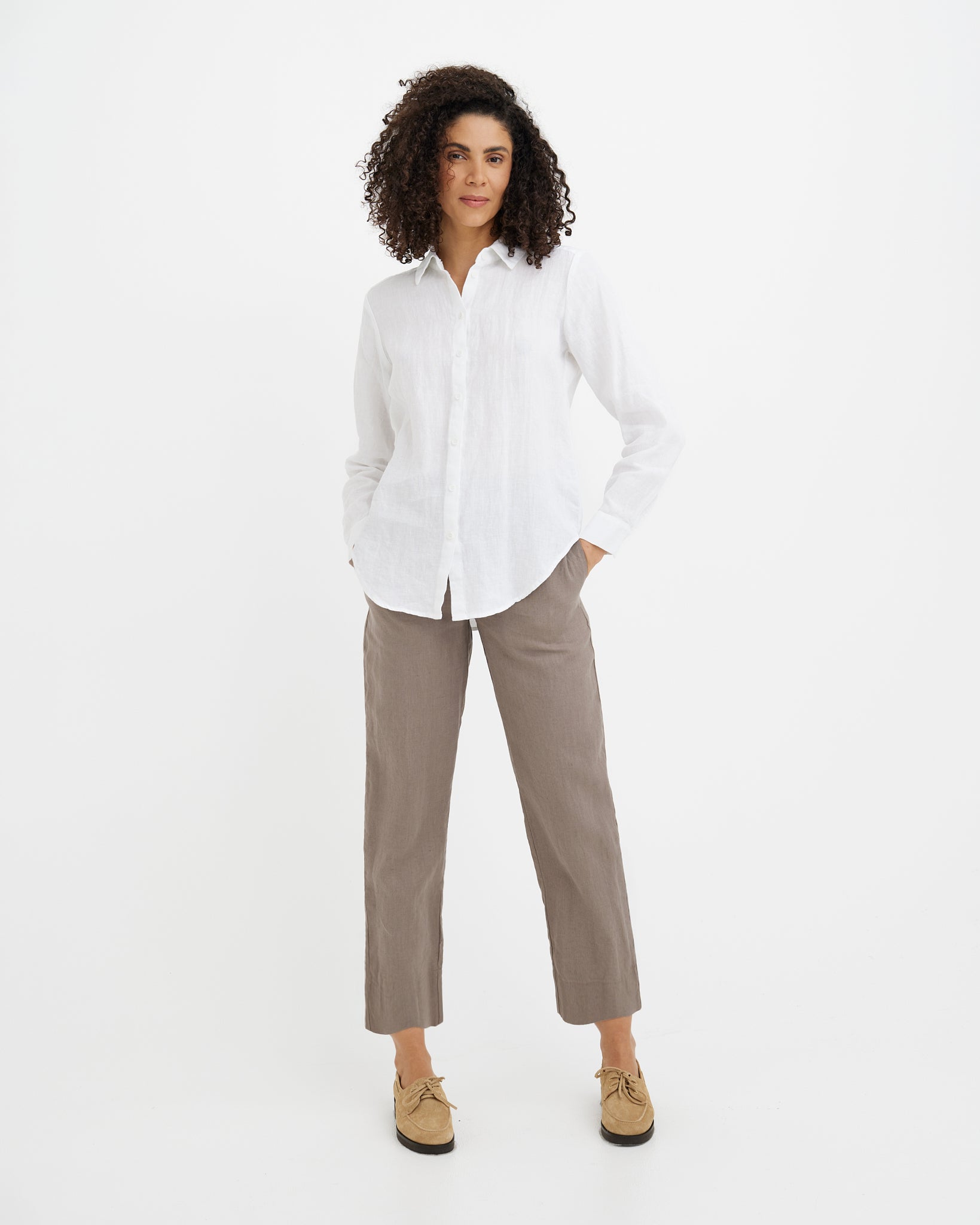 MagicLinen Deep taupe Linen Pants SEATTLE, 100% European flax linen 160 gsm plain weave   modelBoxOn2