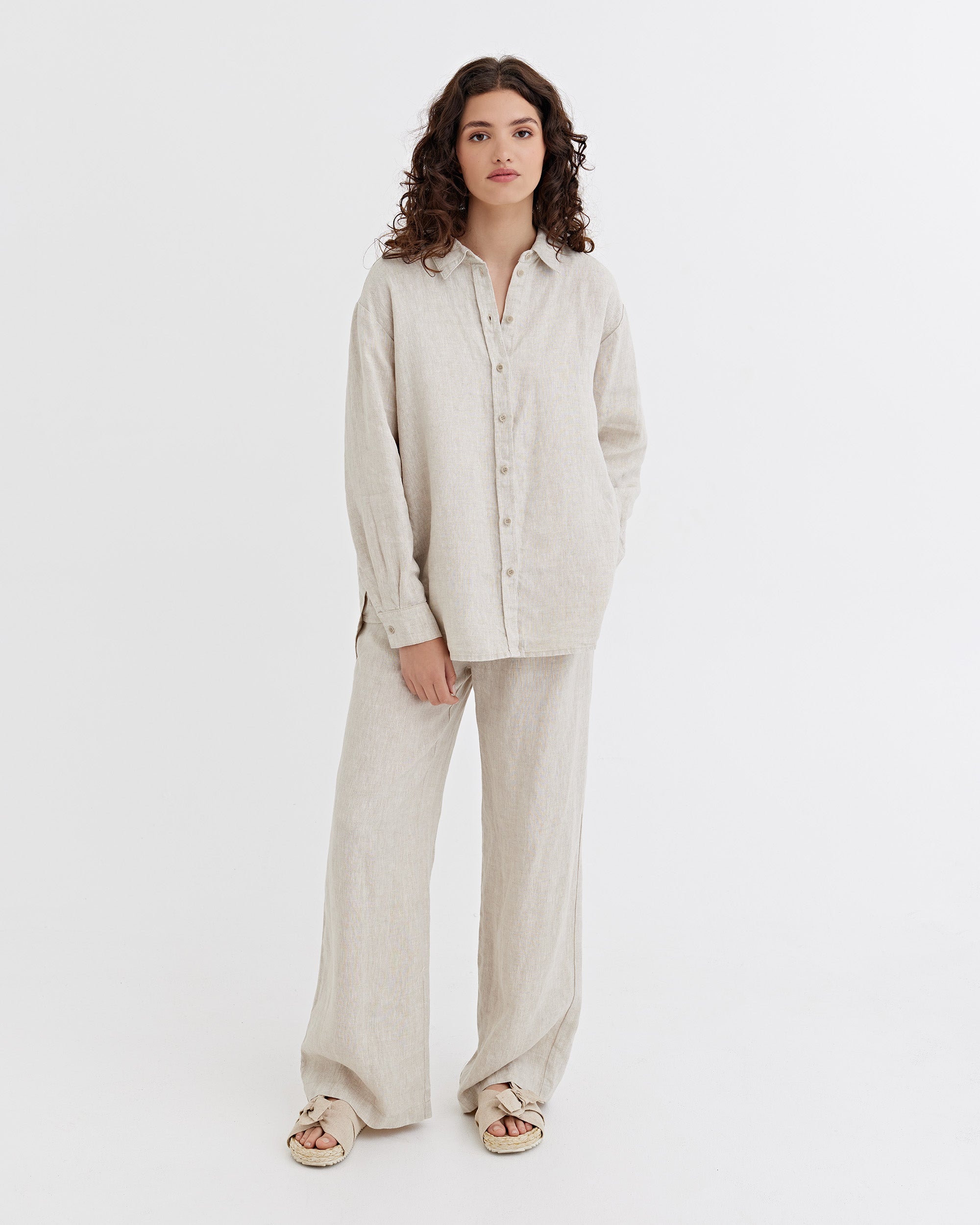 Long-Sleeve Linen Shirt ISLAY in Natural melange | MagicLinen