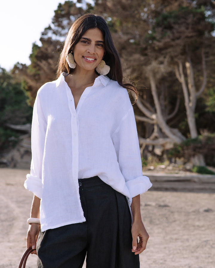 Long-Sleeve Linen Shirt ISLAY in White | MagicLinen