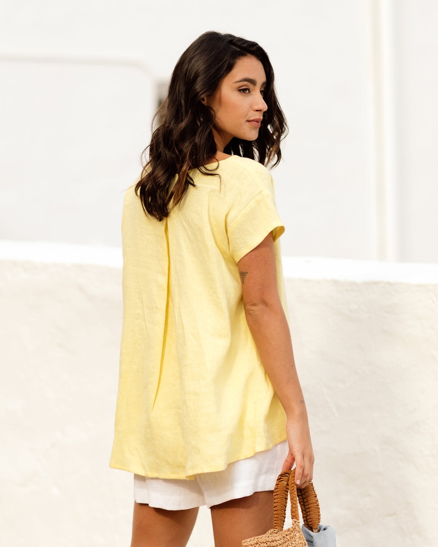 Loose fit linen top TAHOE in bright yellow - MagicLinen