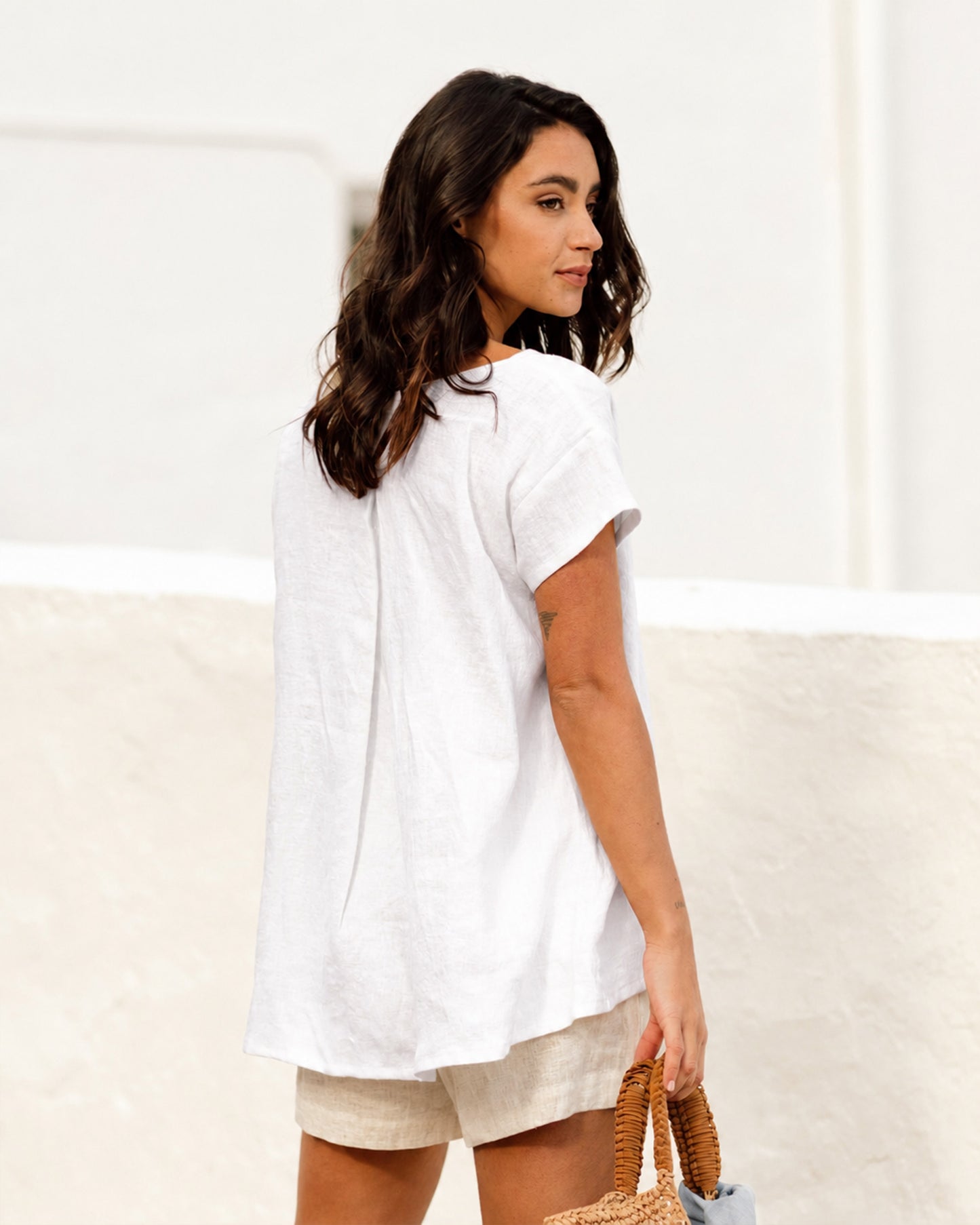 Loose fit linen top TAHOE in White