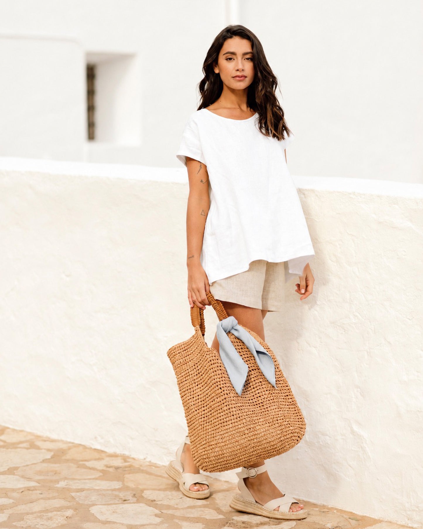 Loose fit linen top TAHOE in White