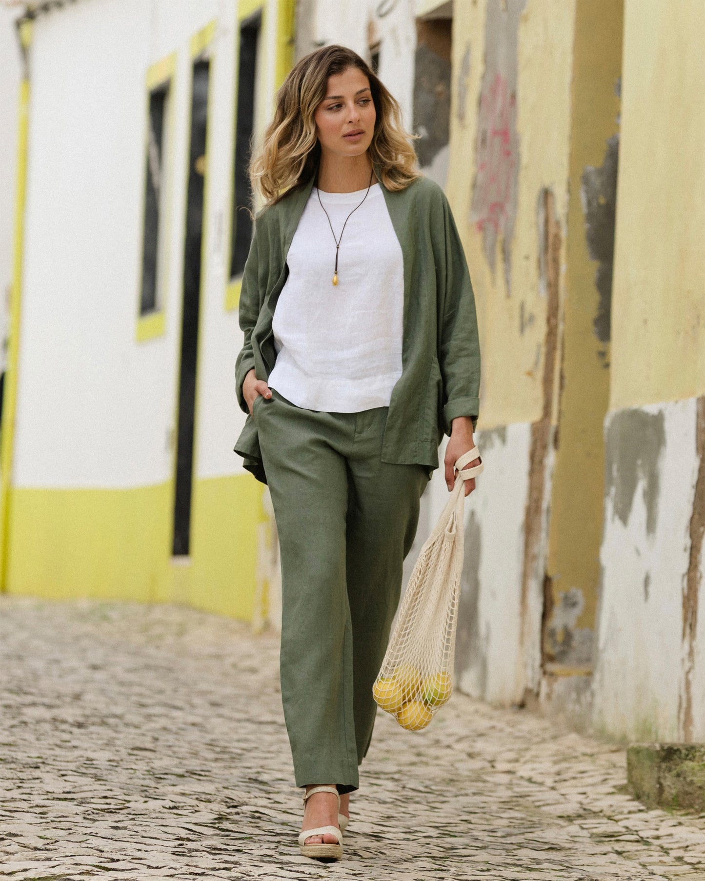 MagicLinen Mist Green Linen Pants SEATTLE, 100% European flax linen 160 gsm