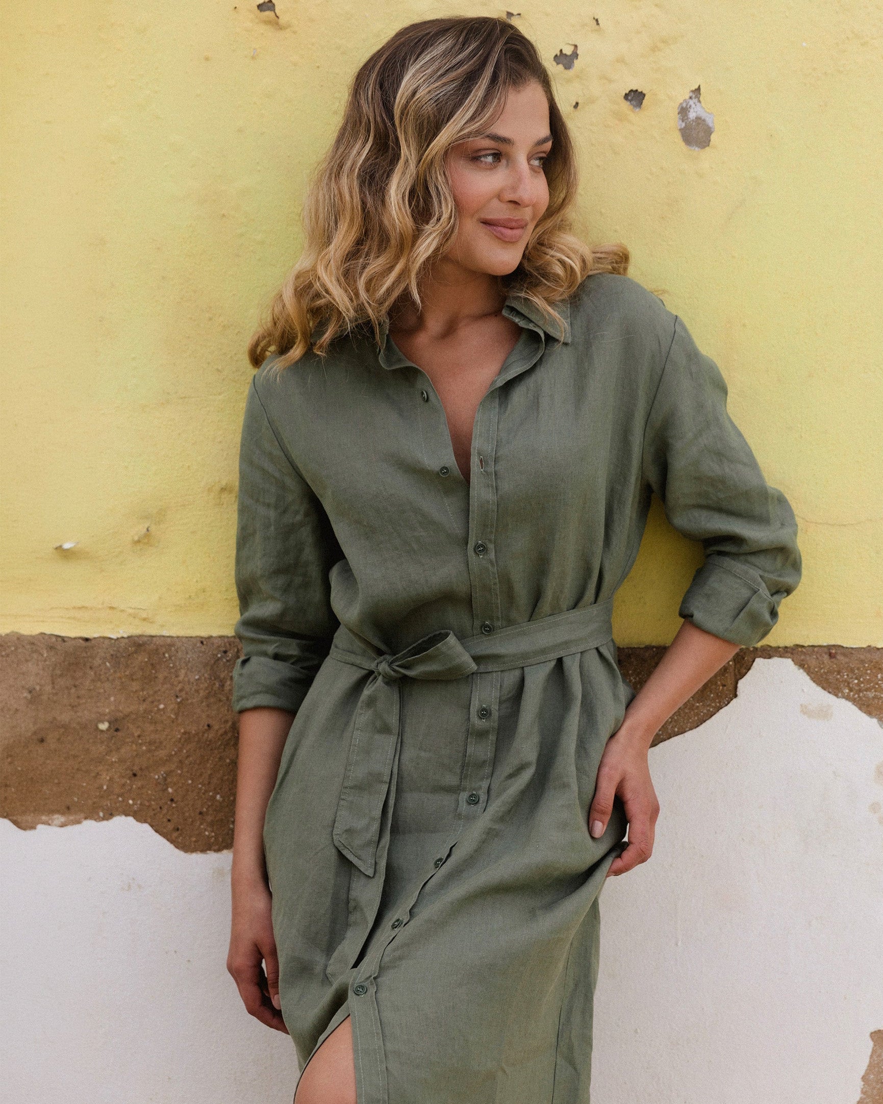 Midi Linen dress MADRID in Mist green
