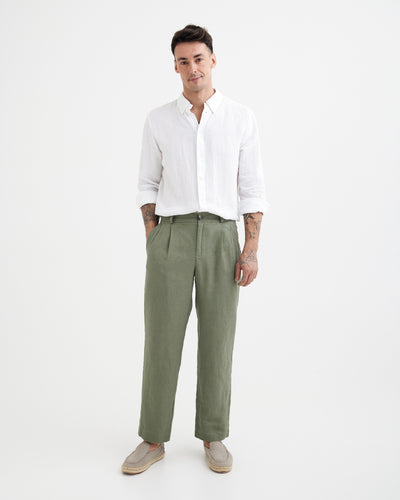 MagicLinen Mist green Men’s Linen Pants BERLIN, 100% European flax linen 180 gsm plain weave modelBoxOn