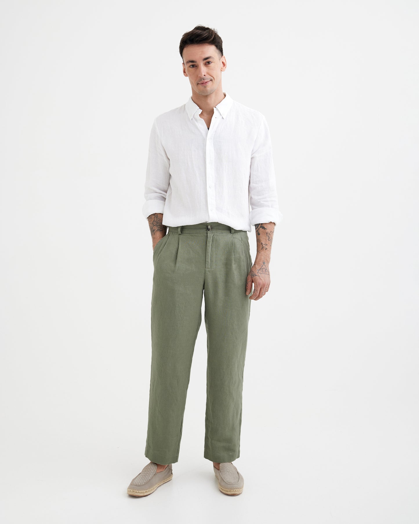 MagicLinen Mist green Men’s Linen Pants BERLIN, 100% European flax linen 180 gsm plain weave modelBoxOn