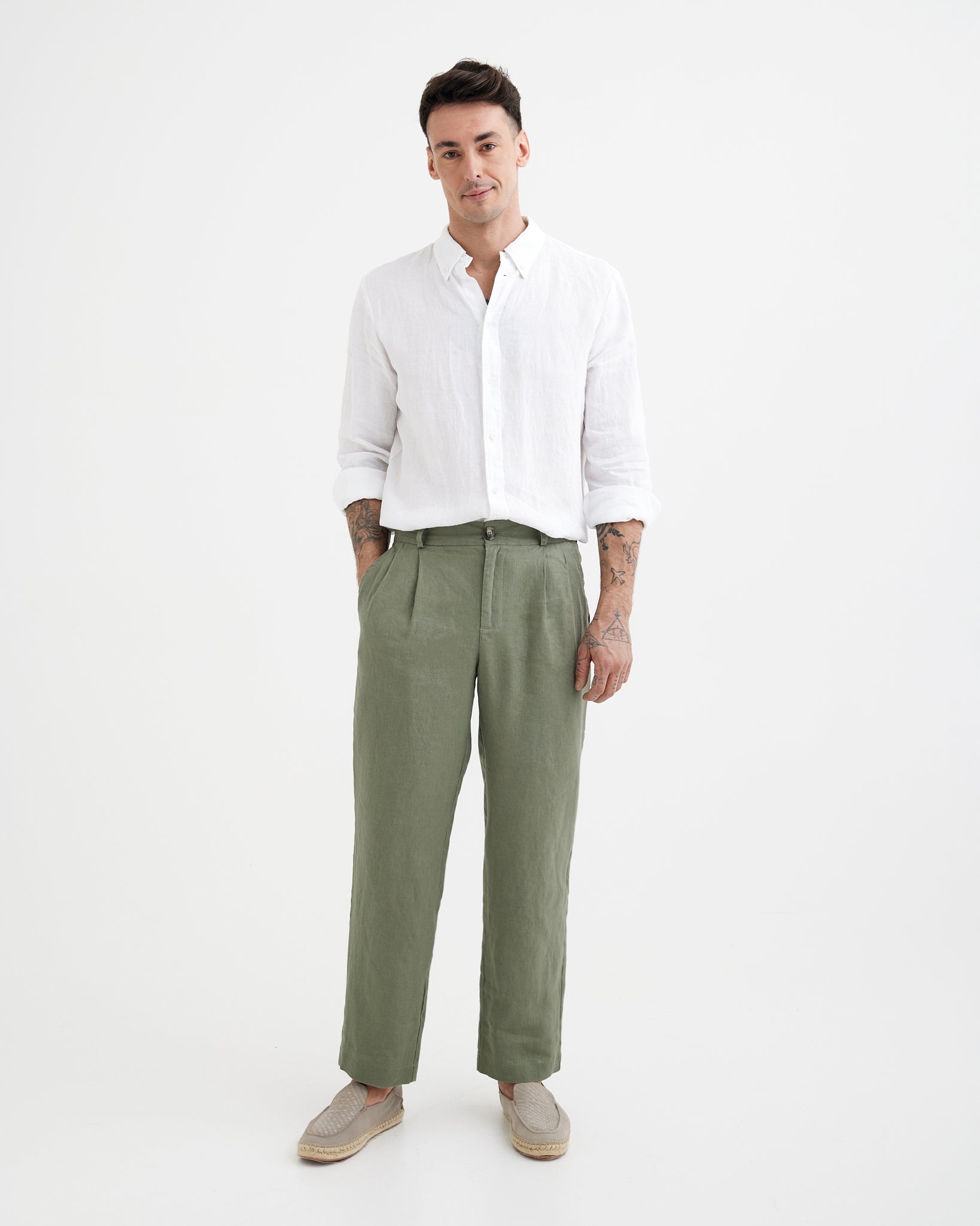 MagicLinen Mist green Men’s Linen Pants BERLIN, 100% European flax linen 180 gsm plain weave modelBoxOn