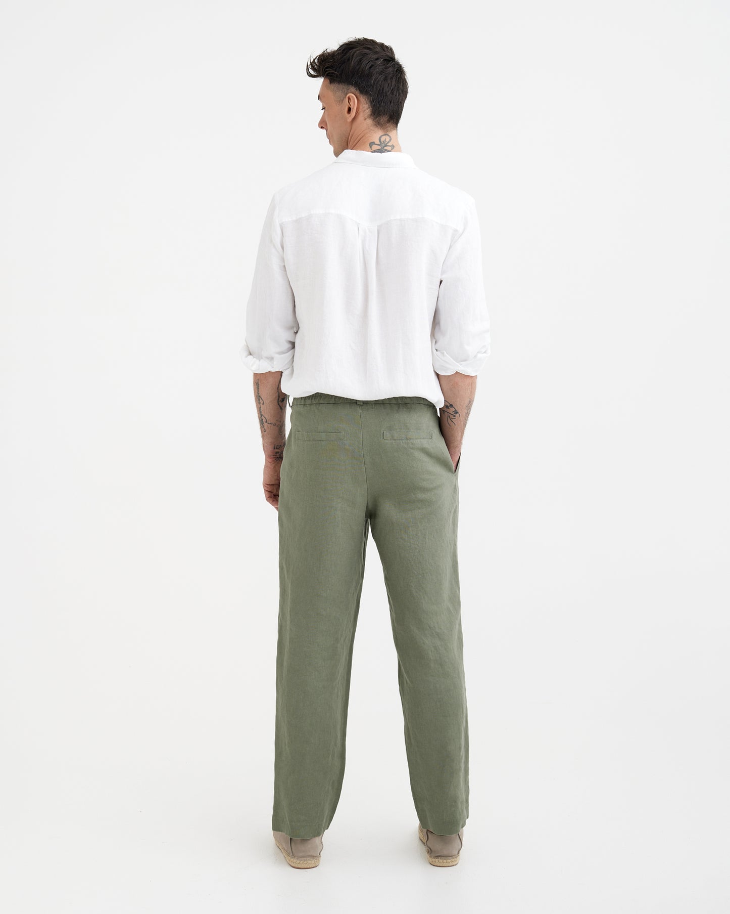 MagicLinen Mist green men’s linen pants with partially elasticated back and belt loops