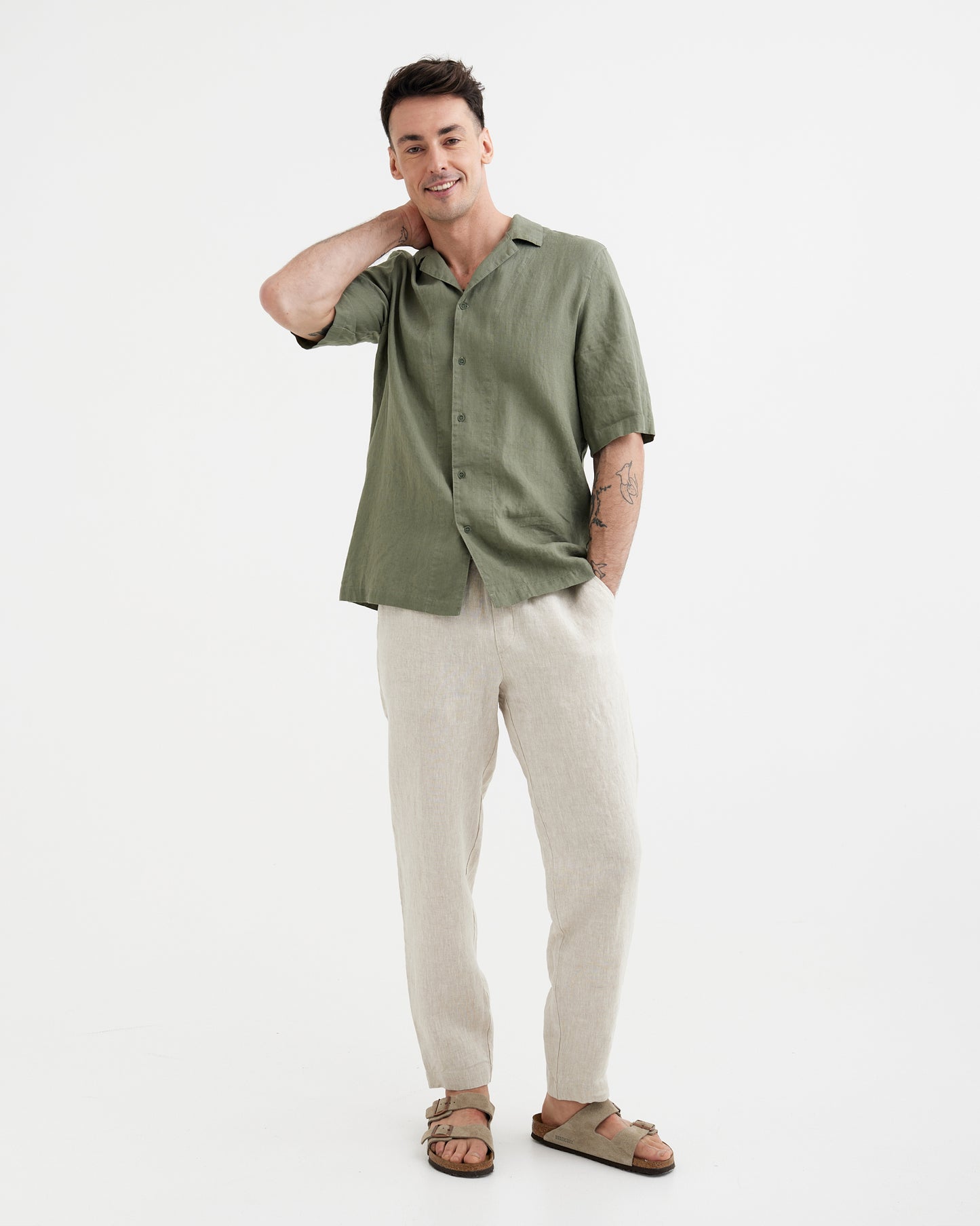 MagicLinen Mist green linen shirt, 160 gsm plain weave breathable fabric