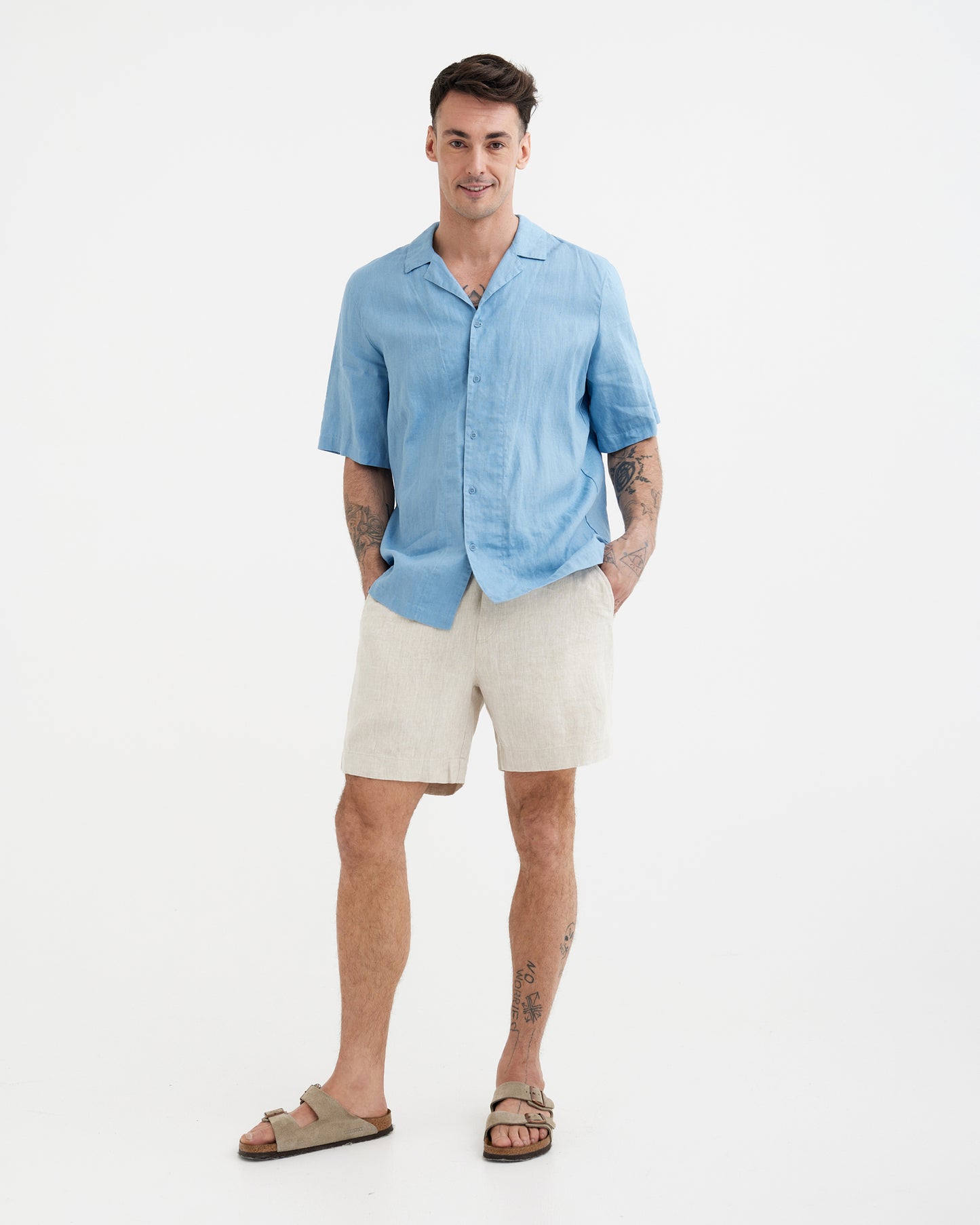 MagicLinen Soft blue linen shirt, 160 gsm plain weave breathable fabric