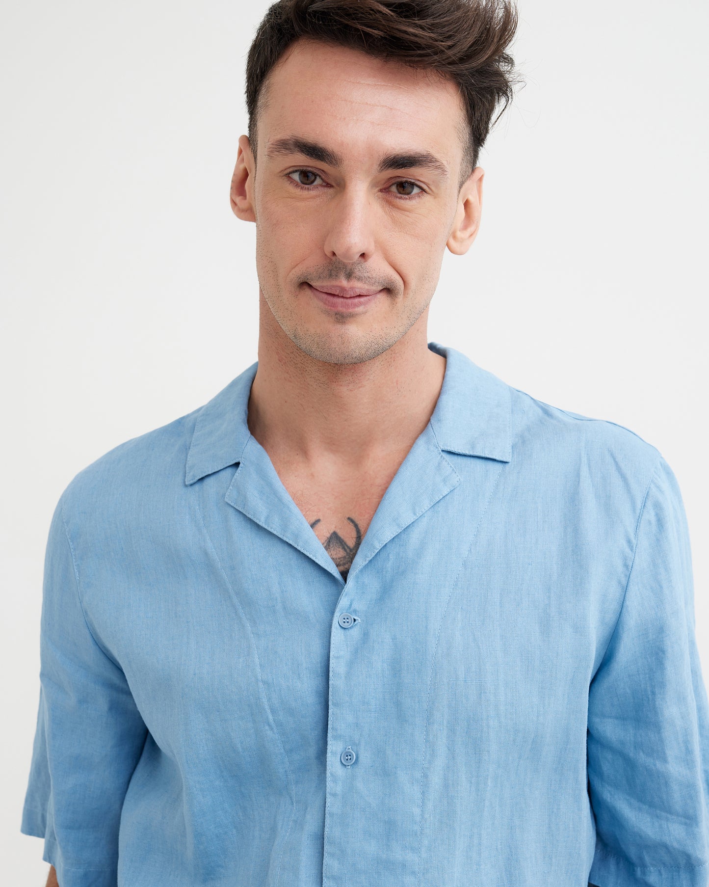 MagicLinen Soft blue OEKO-TEX certified linen shirt made in Lithuania