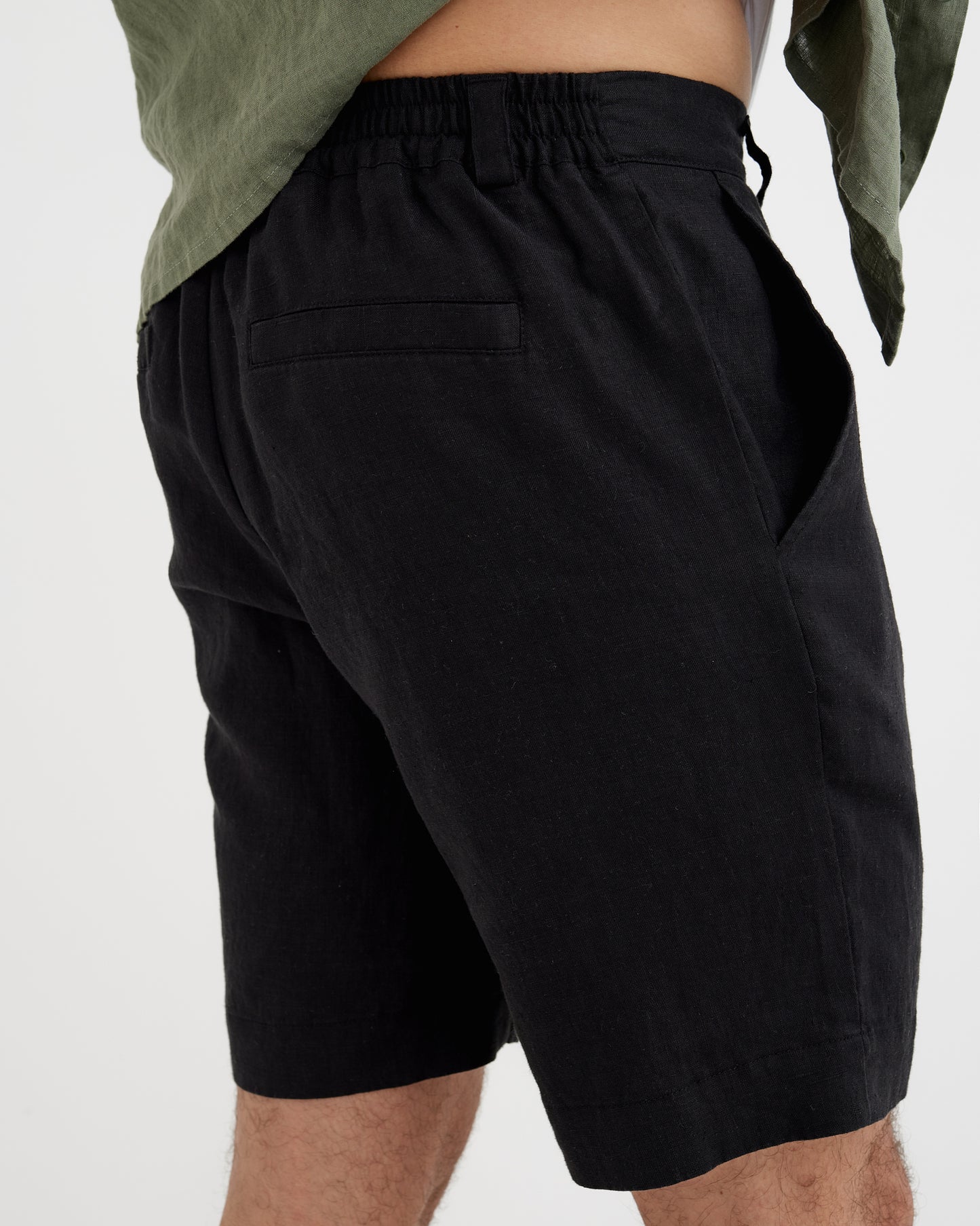 MagicLinen Black MONTREAL shorts with back welt pockets and belt loops  