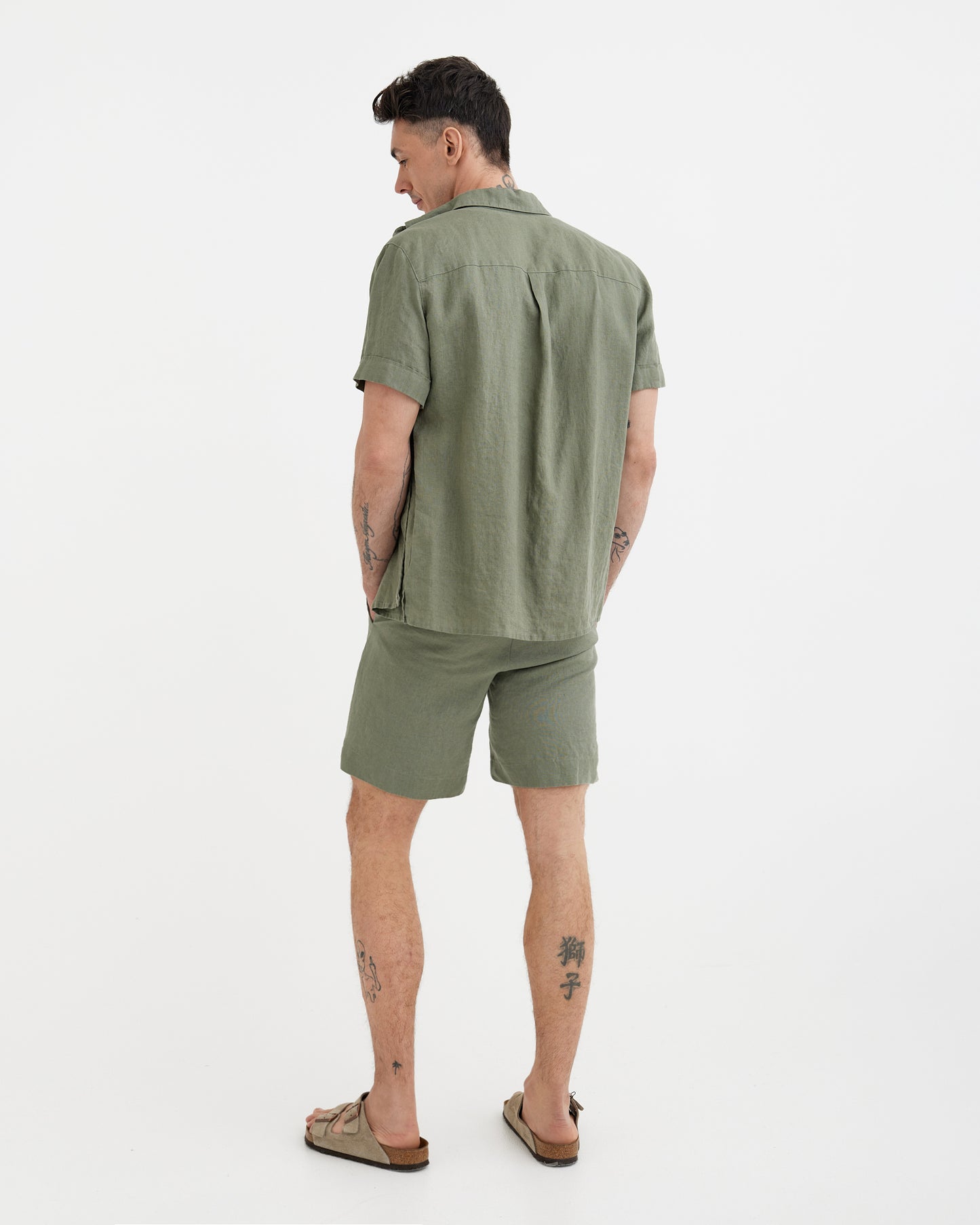 MagicLinen Mist green MONTREAL shorts with back welt pockets and belt loops  