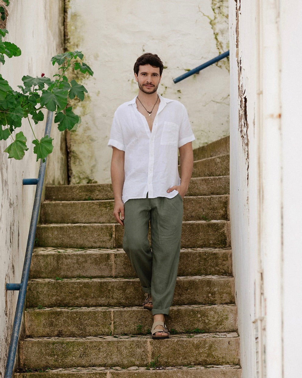 Men's Short Sleeve Linen Shirt DENVER in White