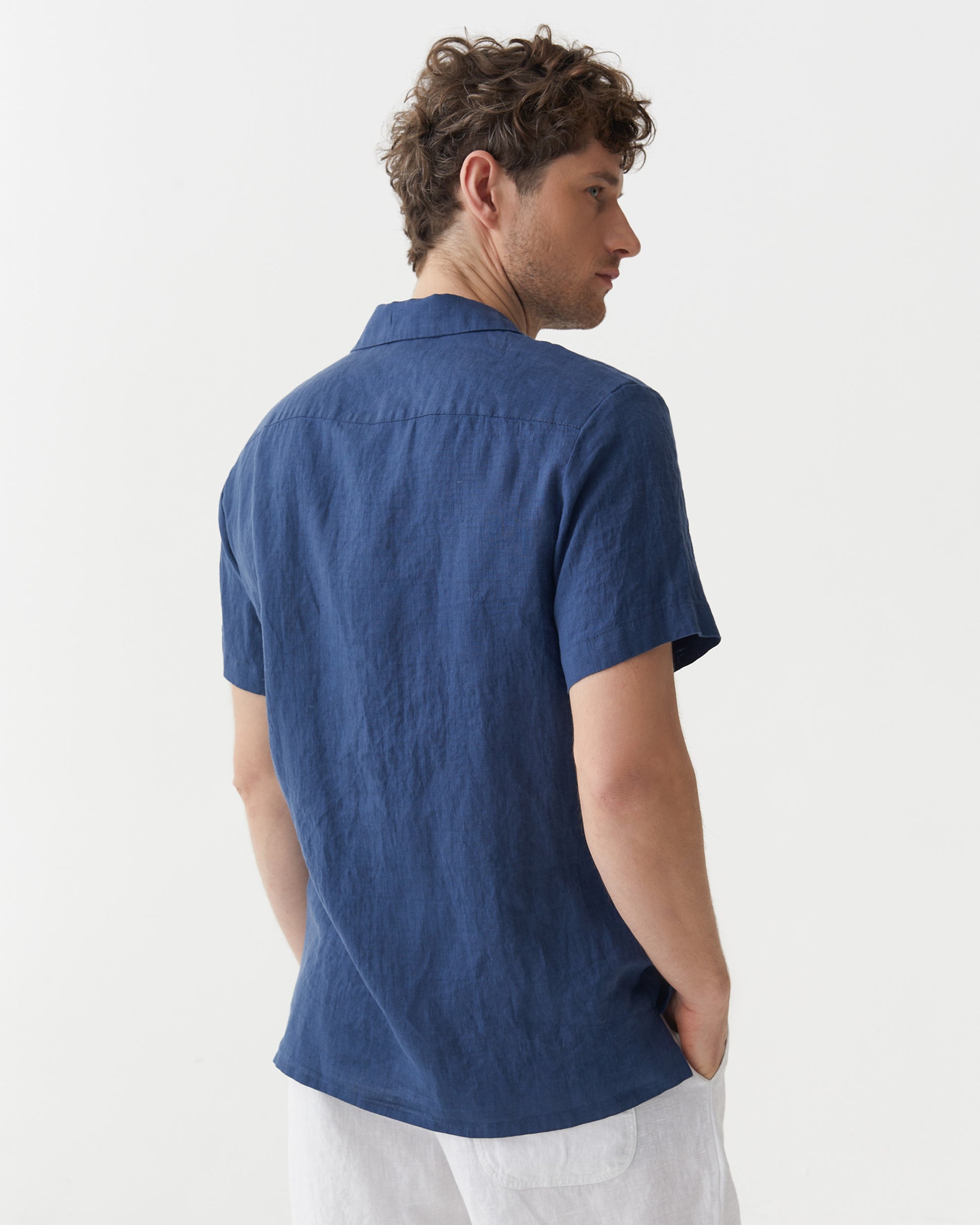 Men's linen camp shirt HAWI in Deep navy blue | MagicLinen