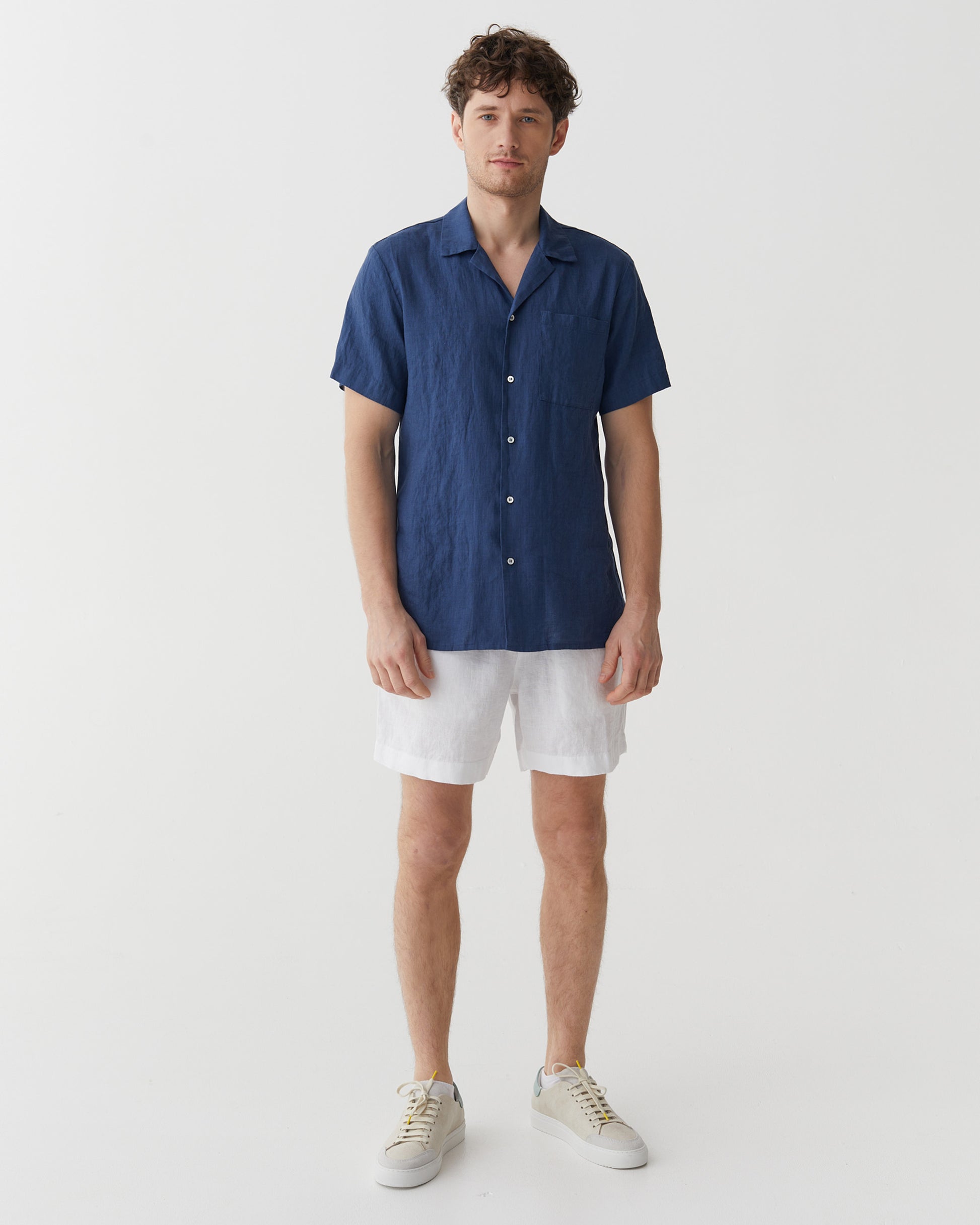 Men's linen camp shirt HAWI in Deep navy blue | MagicLinen