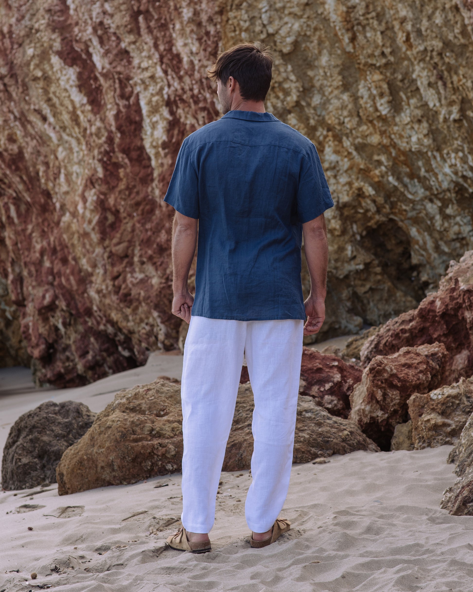 Men's linen camp shirt HAWI in Deep navy blue | MagicLinen