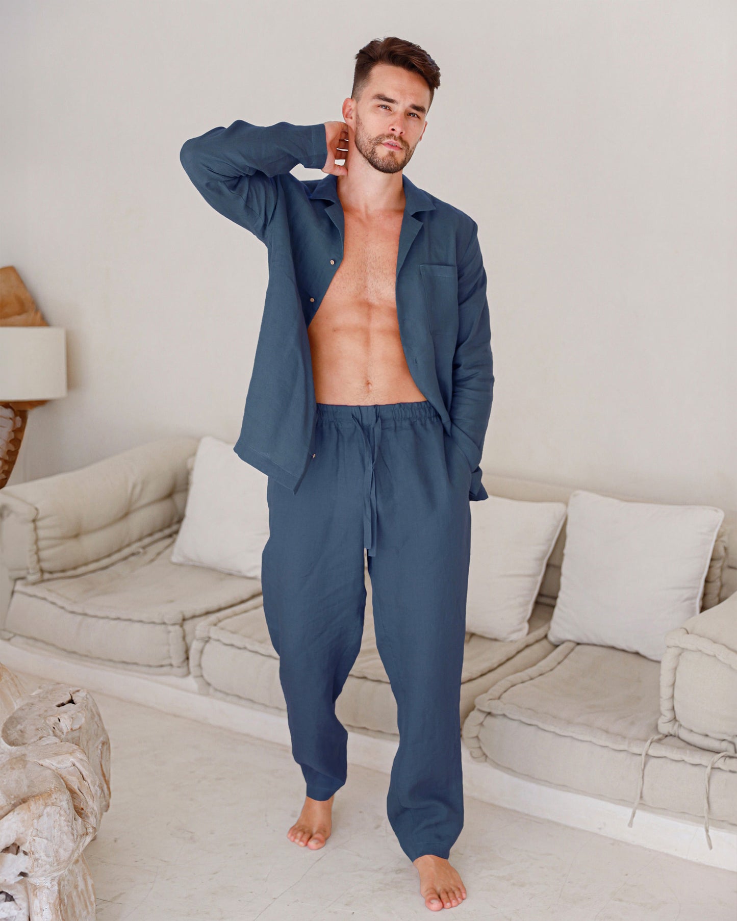 Men's linen pajama set VIGO in Deep navy blue | MagicLinen