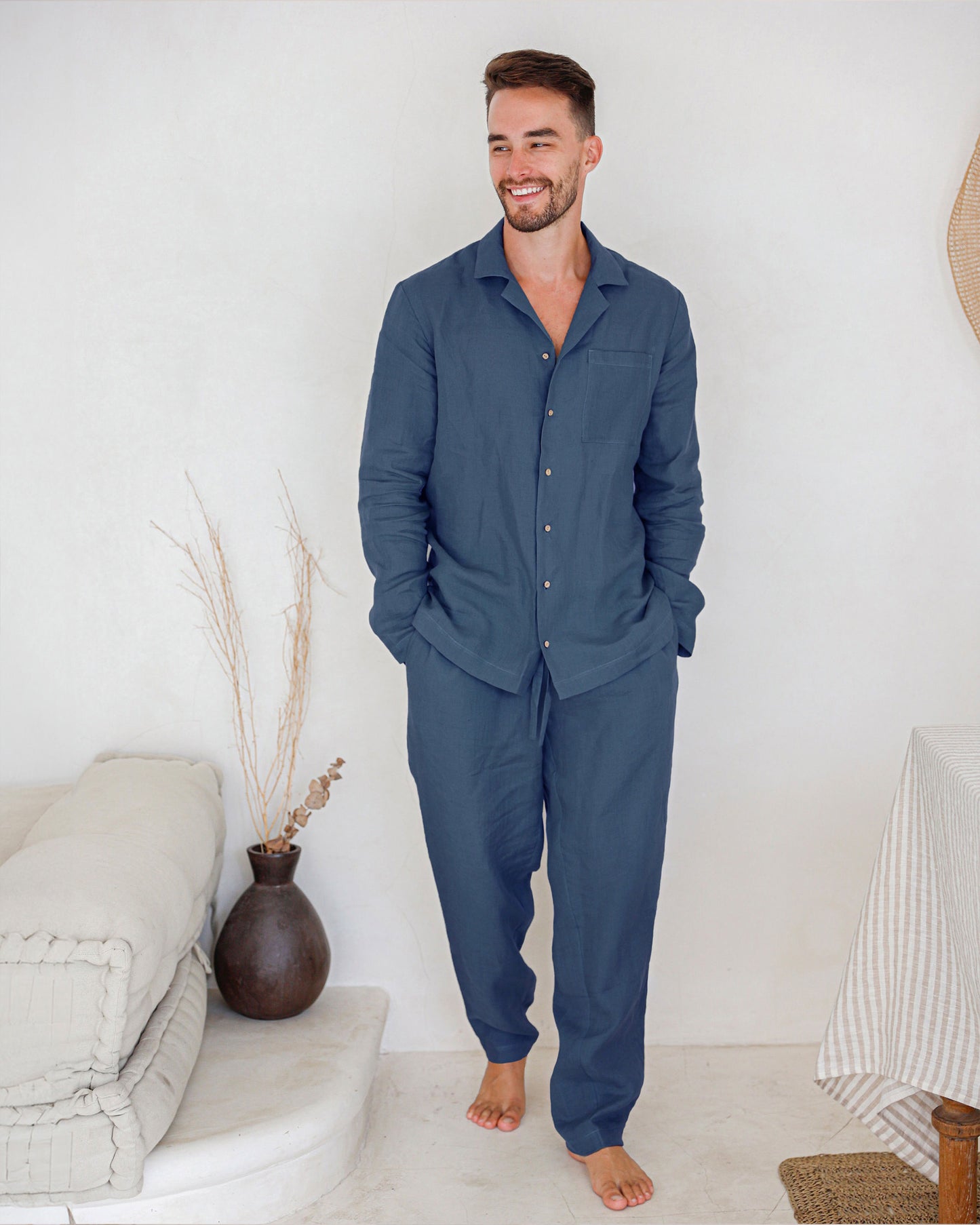 Men's linen pajama set VIGO in Deep navy blue | MagicLinen