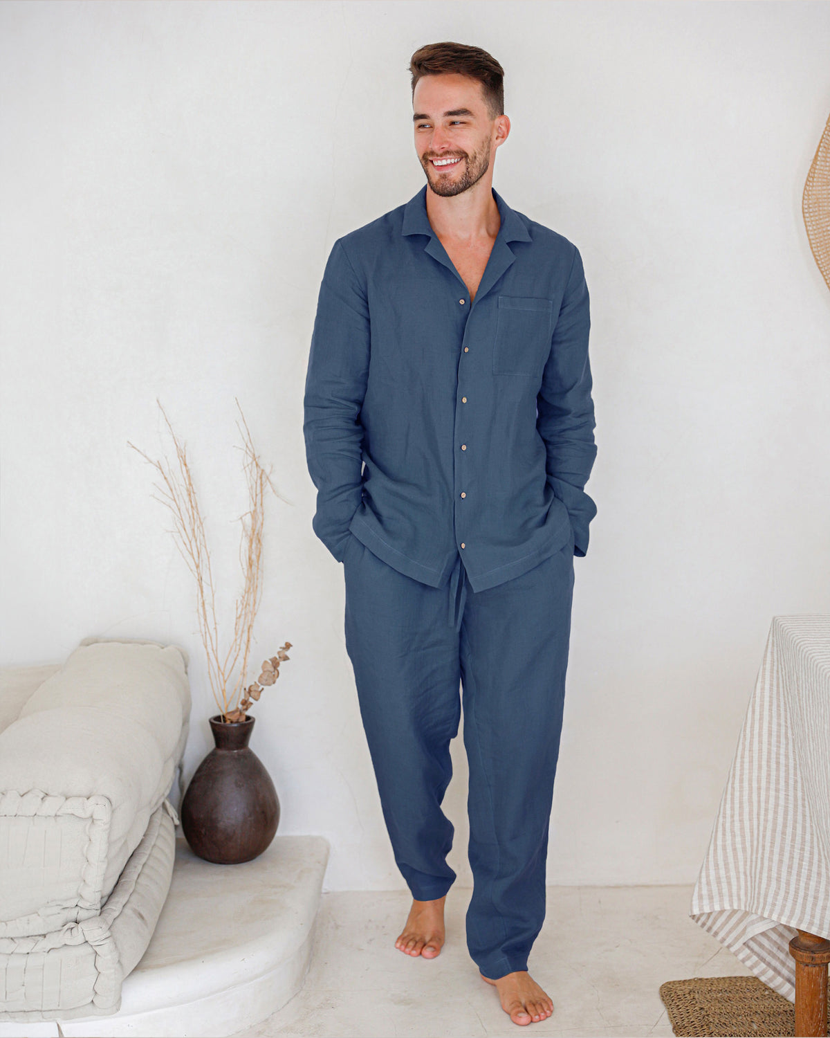 linen pajama set VIGO Deep Navy Blue