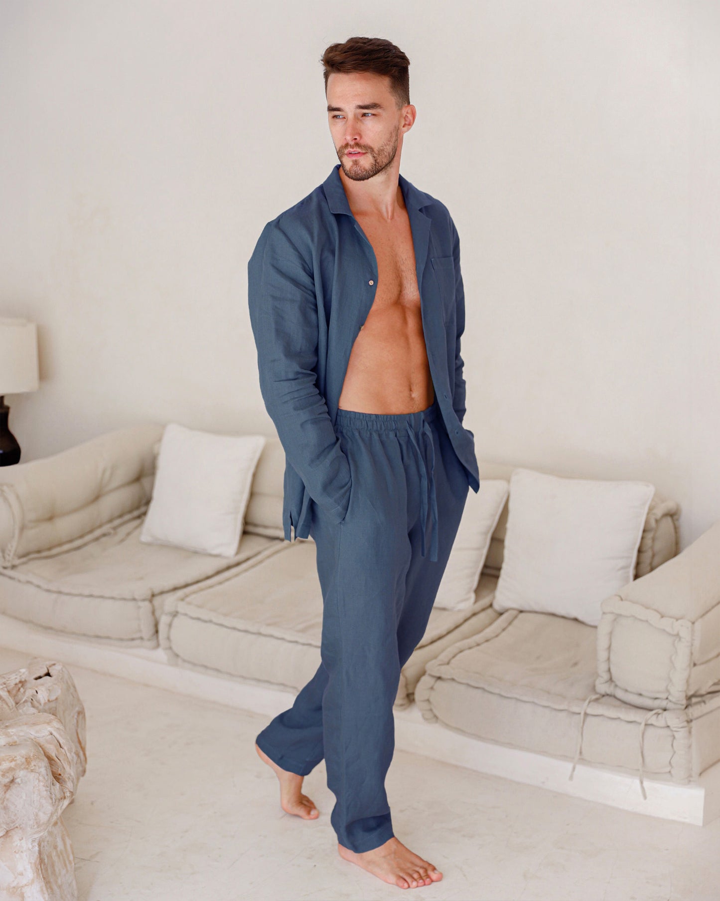 Men's linen pajama set VIGO in Deep navy blue | MagicLinen