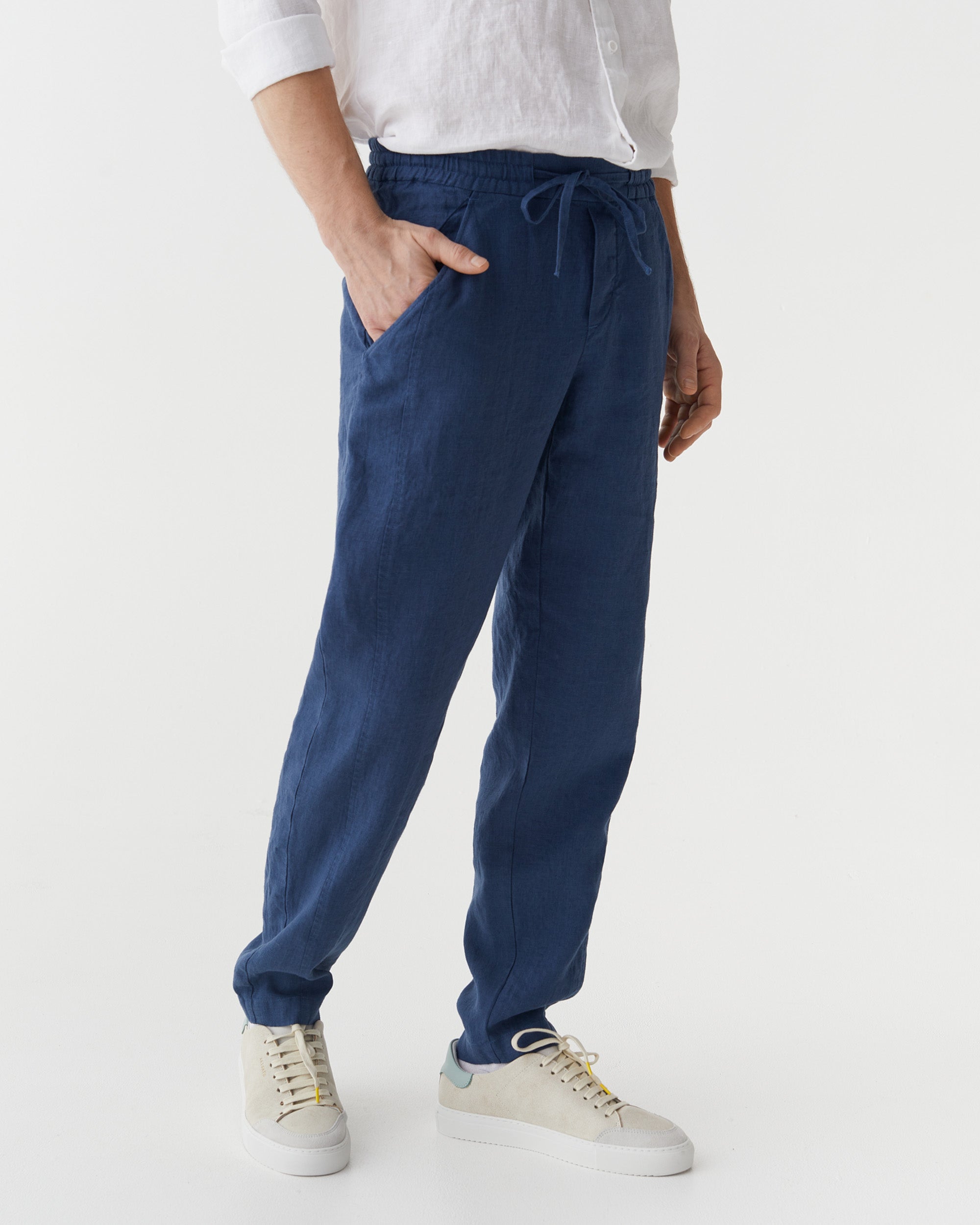 papier Prime line pants /navy×blue Men's Linen Pants BREMER in Deep navy blue | MagicLinen