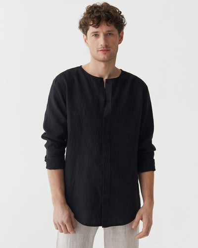 Men's Linen Shirt BEDARRA in Black | MagicLinen modelBoxOn