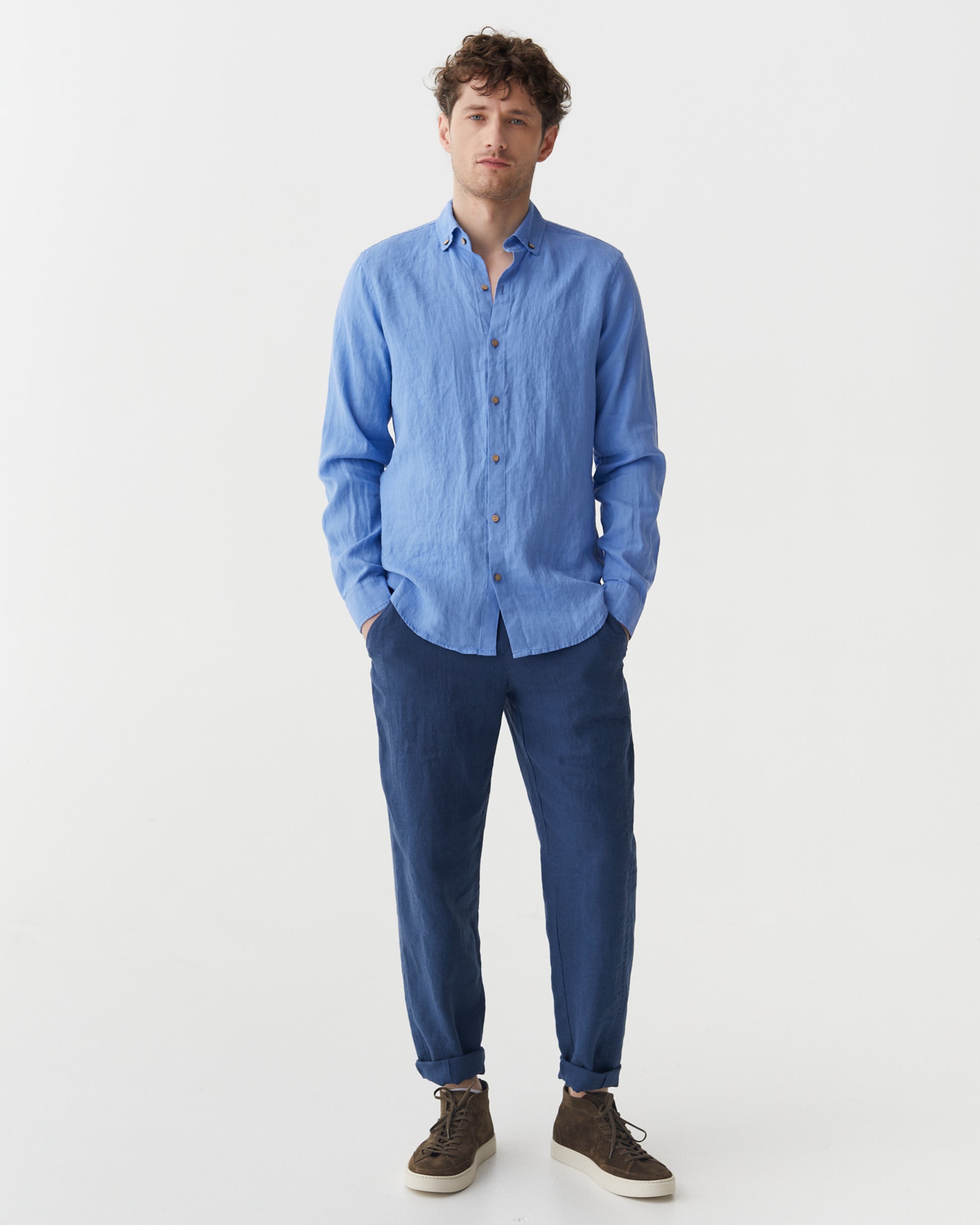 Men's linen shirt NEVADA in Pacific blue | MagicLinen