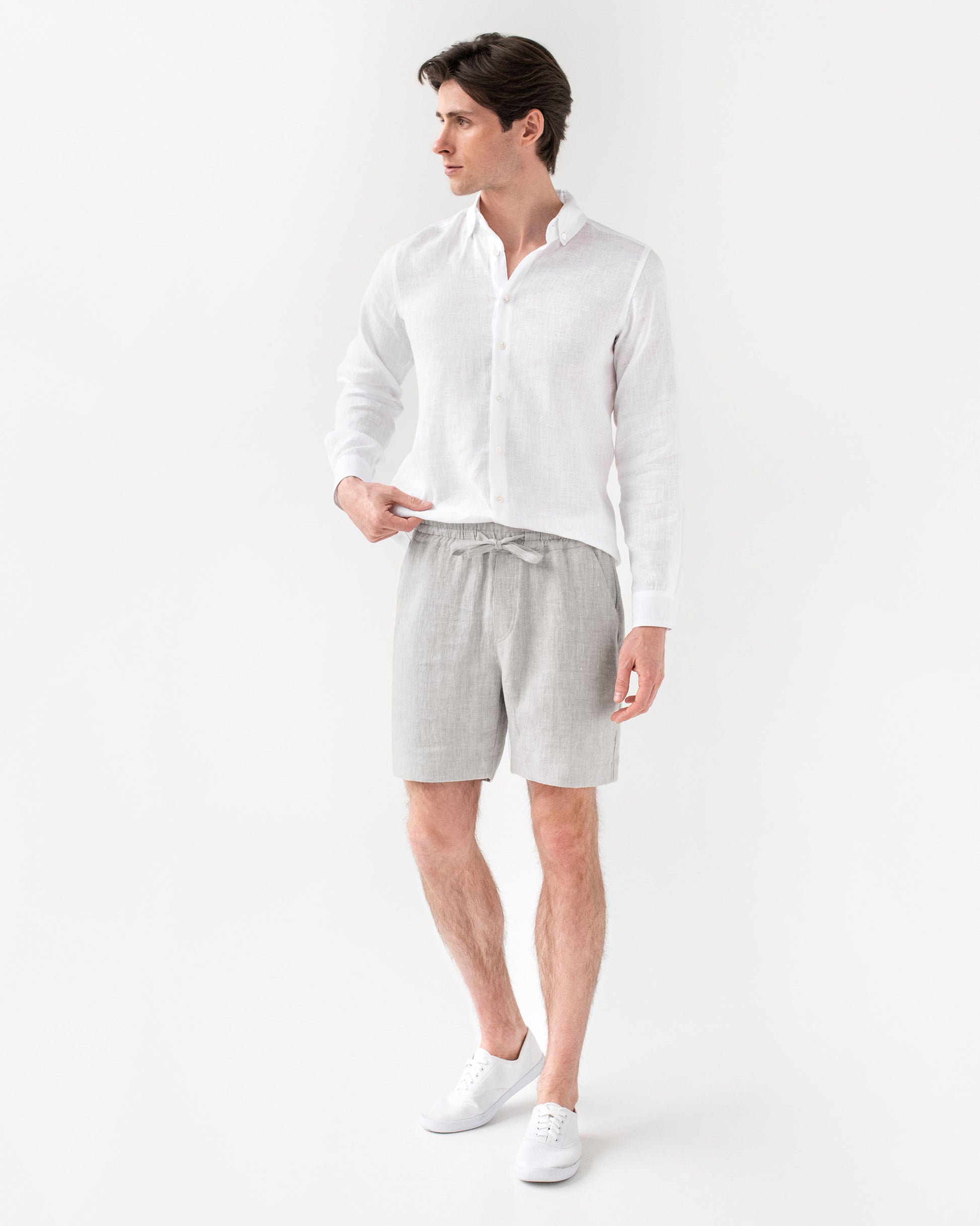 Men's linen shorts STOWE in Gray melange - MagicLinen