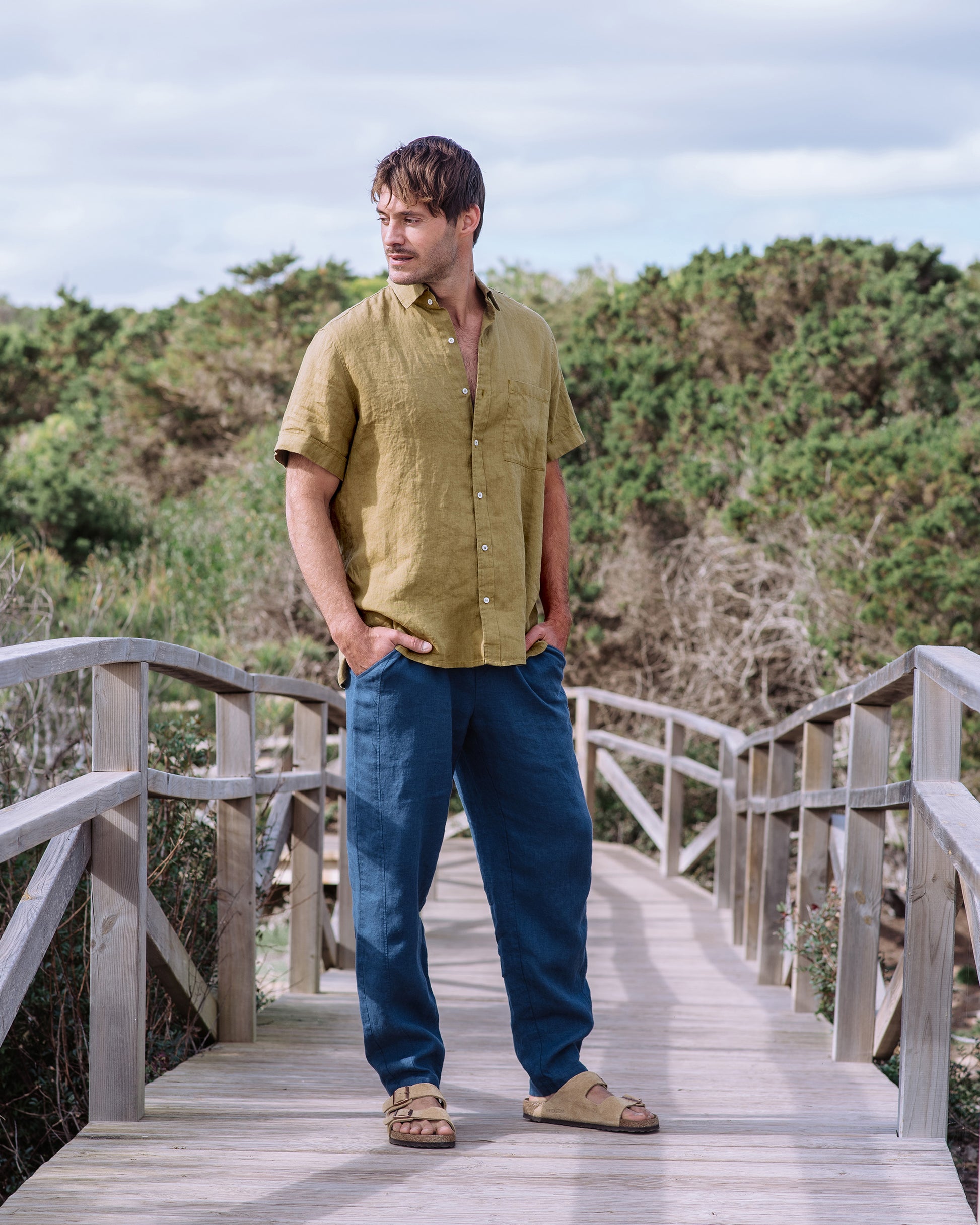 mens short sleeve linen dress shirts Billy Reid Short Sleeve Linen Tuscumbia Shirt Button Down, Salmon