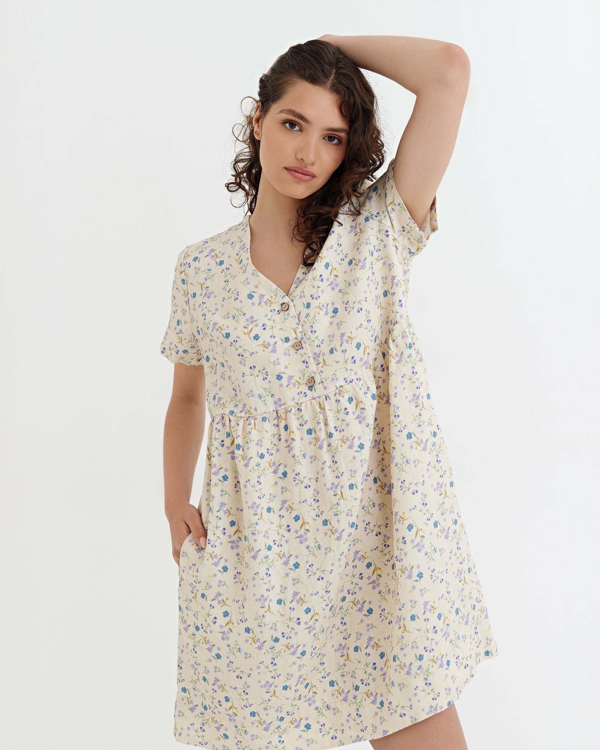 Midi linen dress MACEIO in Tiny blooms | MagicLinen