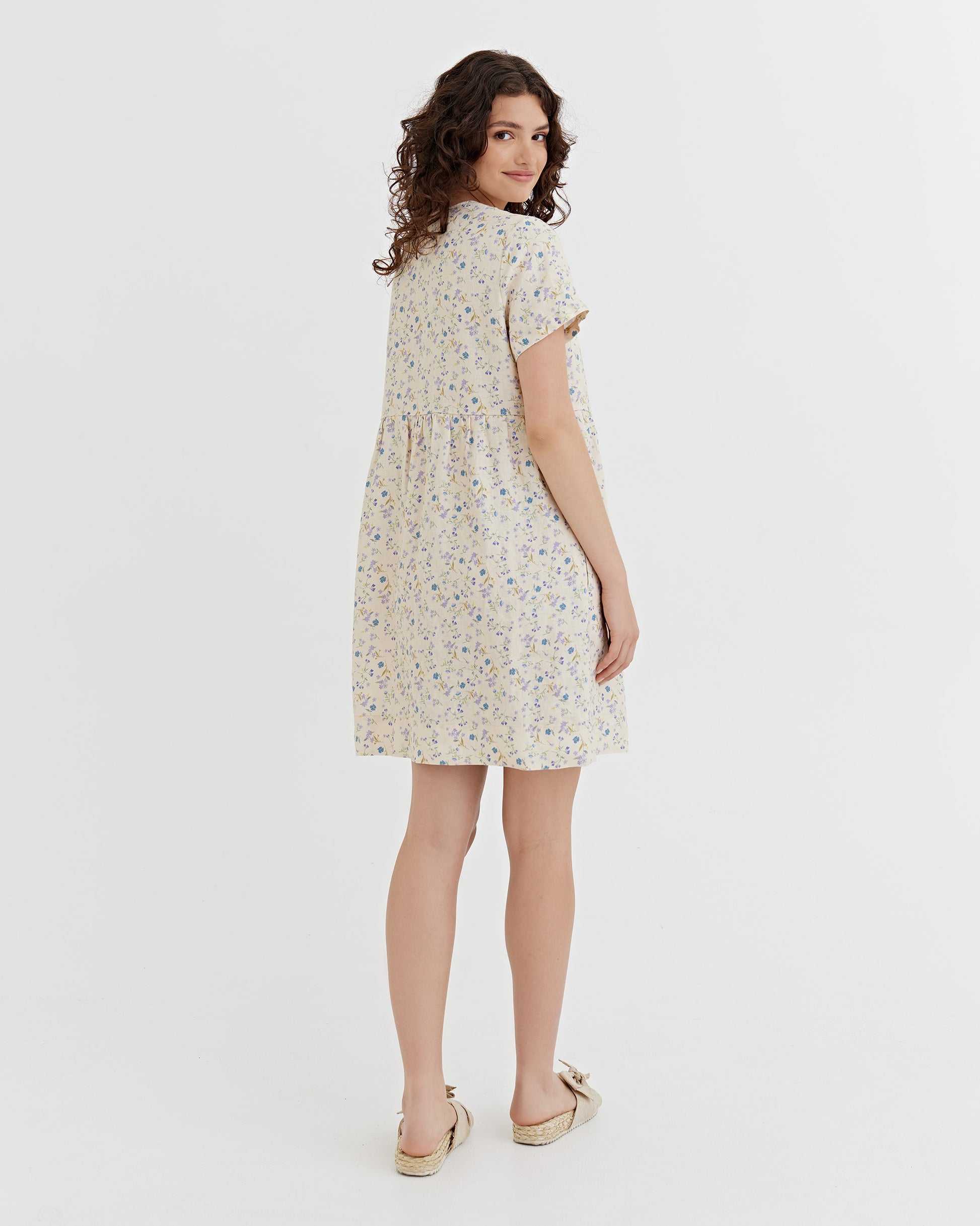 Midi linen dress MACEIO in Tiny blooms | MagicLinen