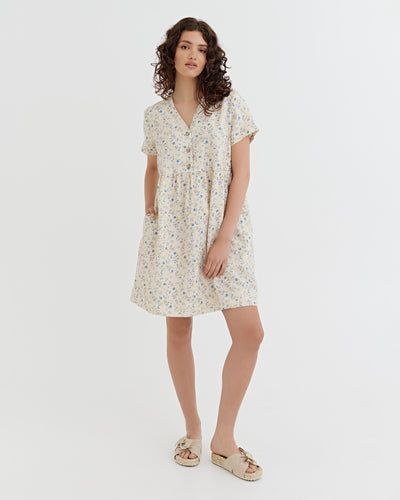 Midi linen dress MACEIO in Tiny blooms | MagicLinen modelBoxOn