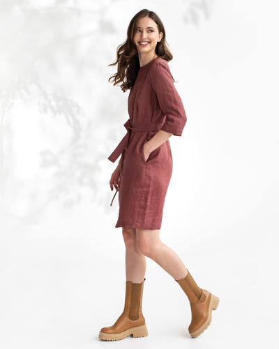 Midi linen dress SOLLER in Plum - MagicLinen