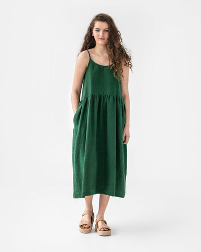 Midi linen dress VENICE in green - MagicLinen