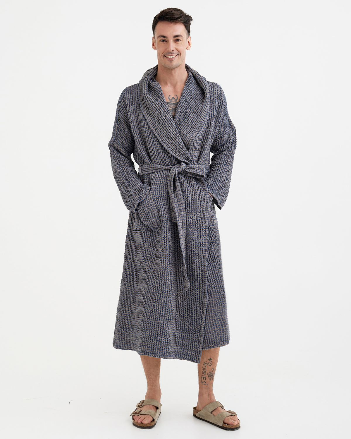 Men's waffle linen robe in Midnight Bronze